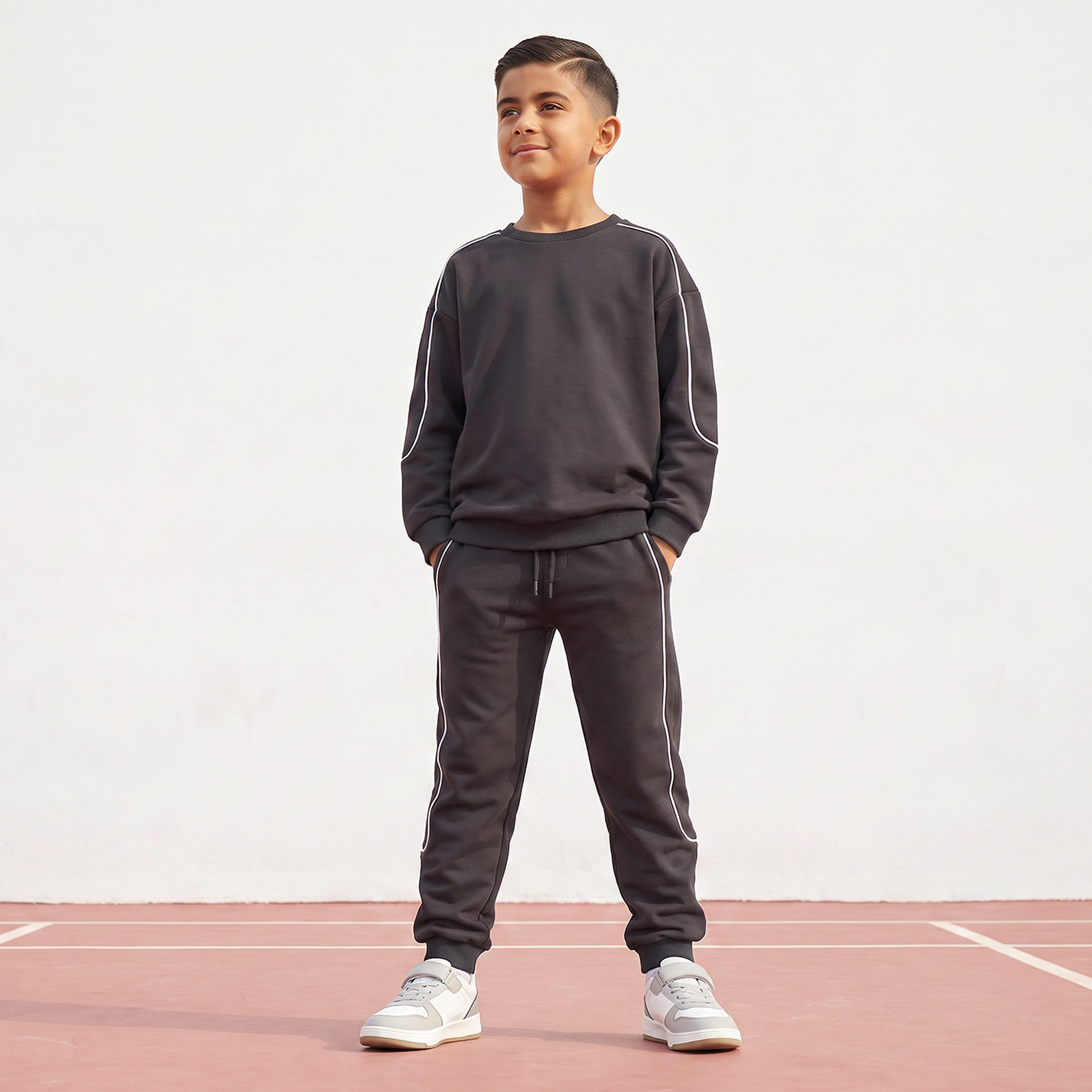 XYZ Crew Neck Long Sleeves Sweatshirt and Joggers Set with Contrast Piping-boys-clothing-setsandcoords-image-7