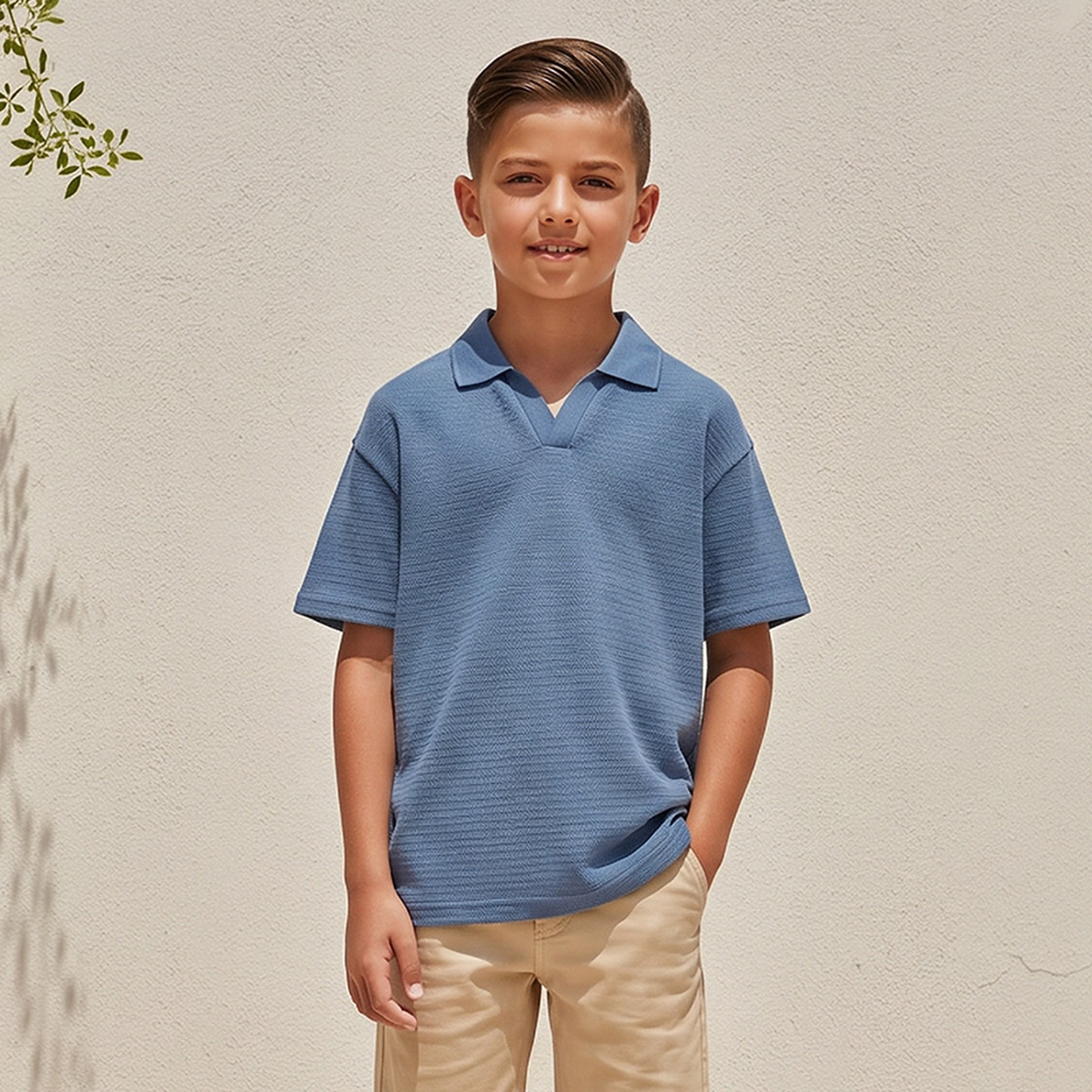 Collared Short Sleeves Polo T-shirt with Textured Design-boys-clothing-tshirtsandpolos-image-1