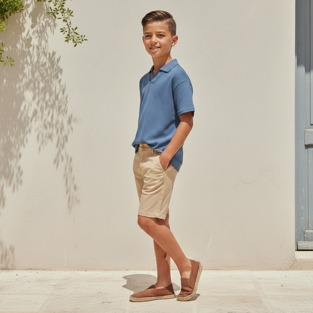Collared Short Sleeves Polo T-shirt with Textured Design-boys-clothing-tshirtsandpolos-image-5