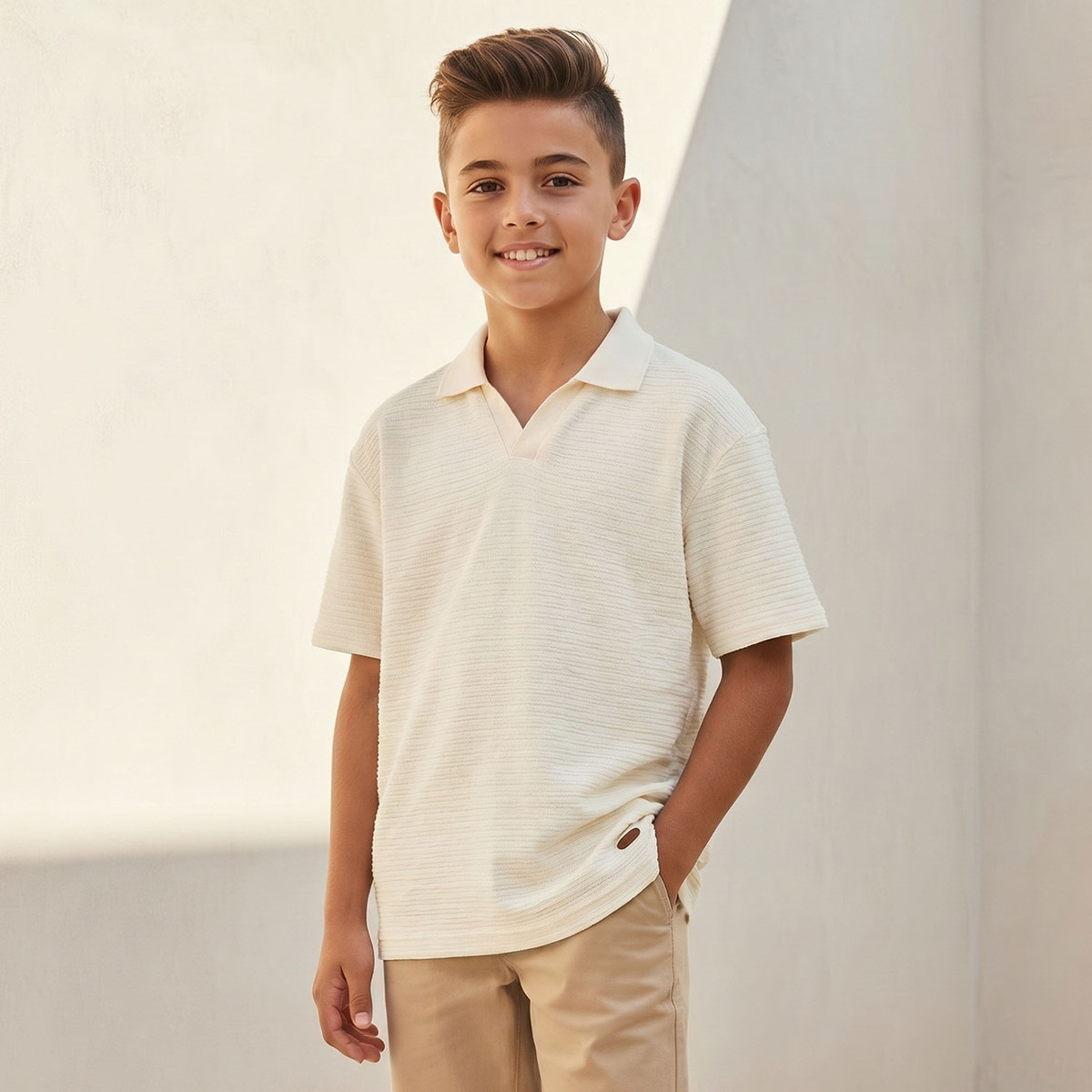 Eligo Johnny Collar Short Sleeves T-shirt with Textured Design-boys-clothing-tshirtsandpolos-image-1
