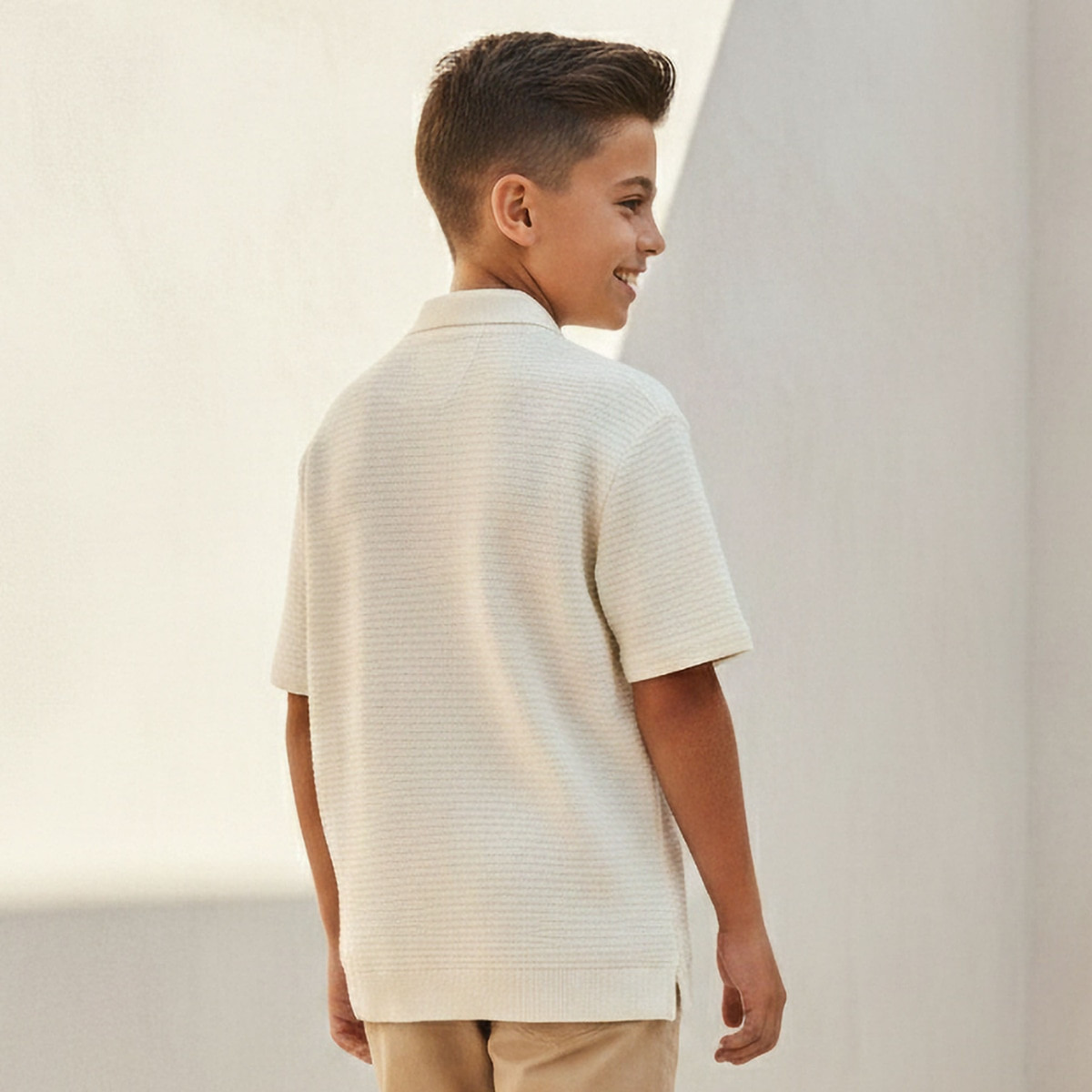 Eligo Johnny Collar Short Sleeves T-shirt with Textured Design-boys-clothing-tshirtsandpolos-image-3