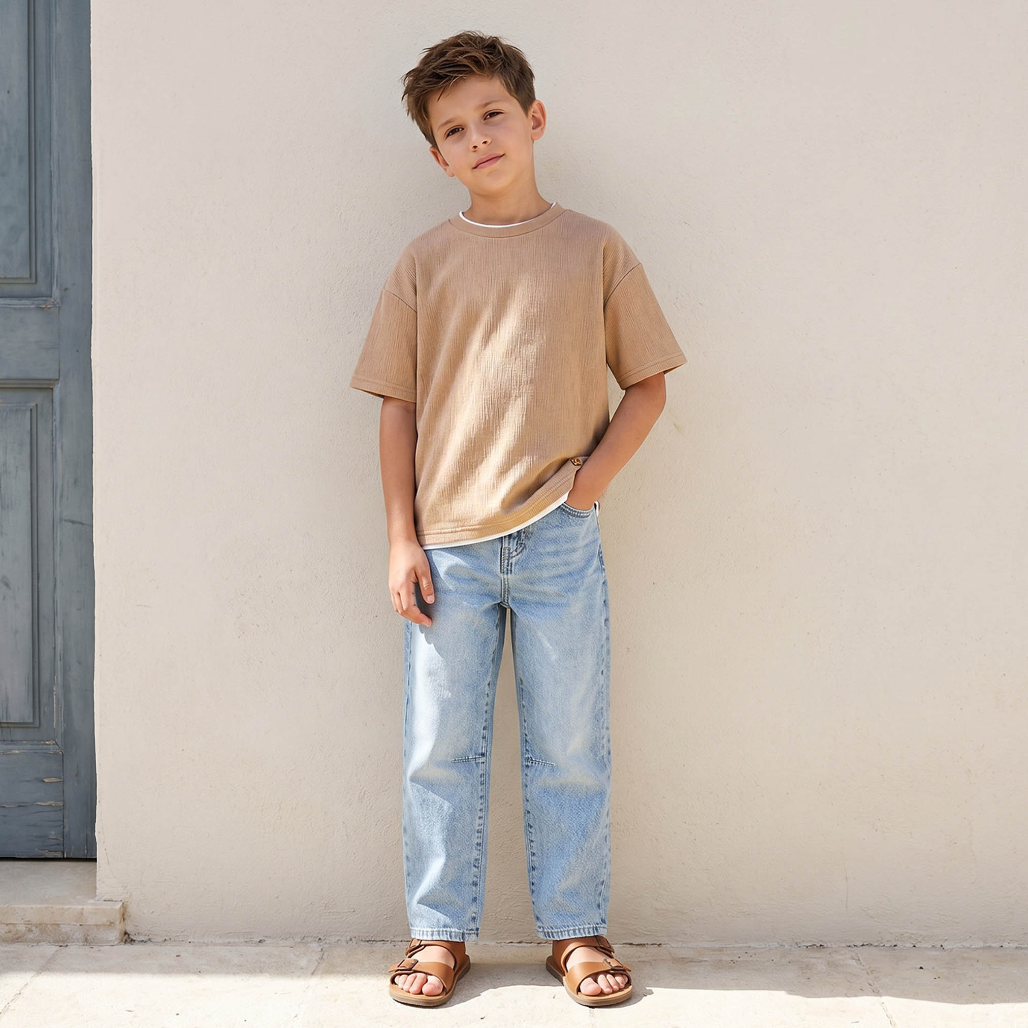 Eligo Crew Neck Short Sleeves T-shirt with Textured Design-boys-clothing-tshirtsandpolos-image-2