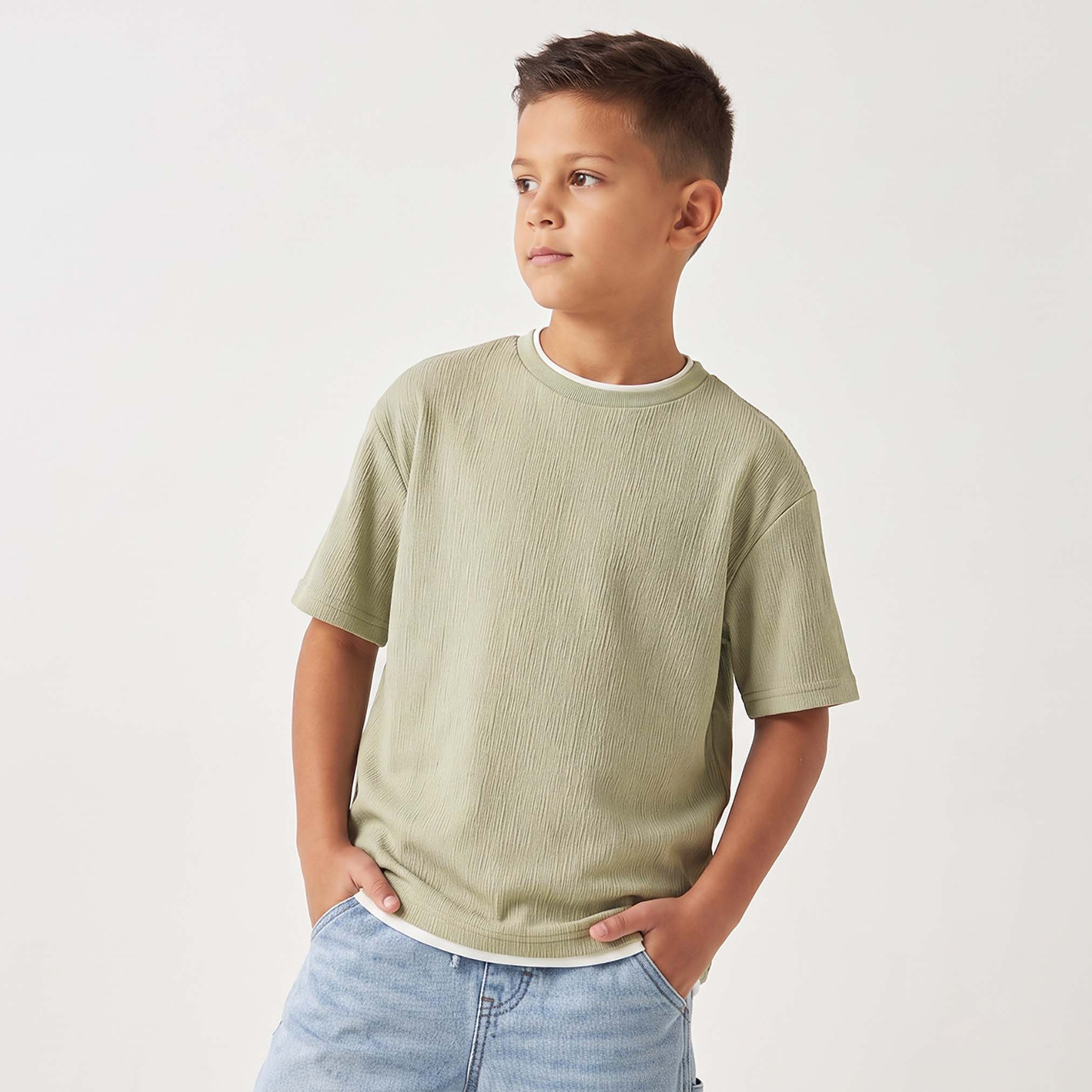 تيشيرت بارز الملمس بأكمام قصيرة وياقة ضيقة من إليجو-boys-clothing-tshirtsandpolos-image-1