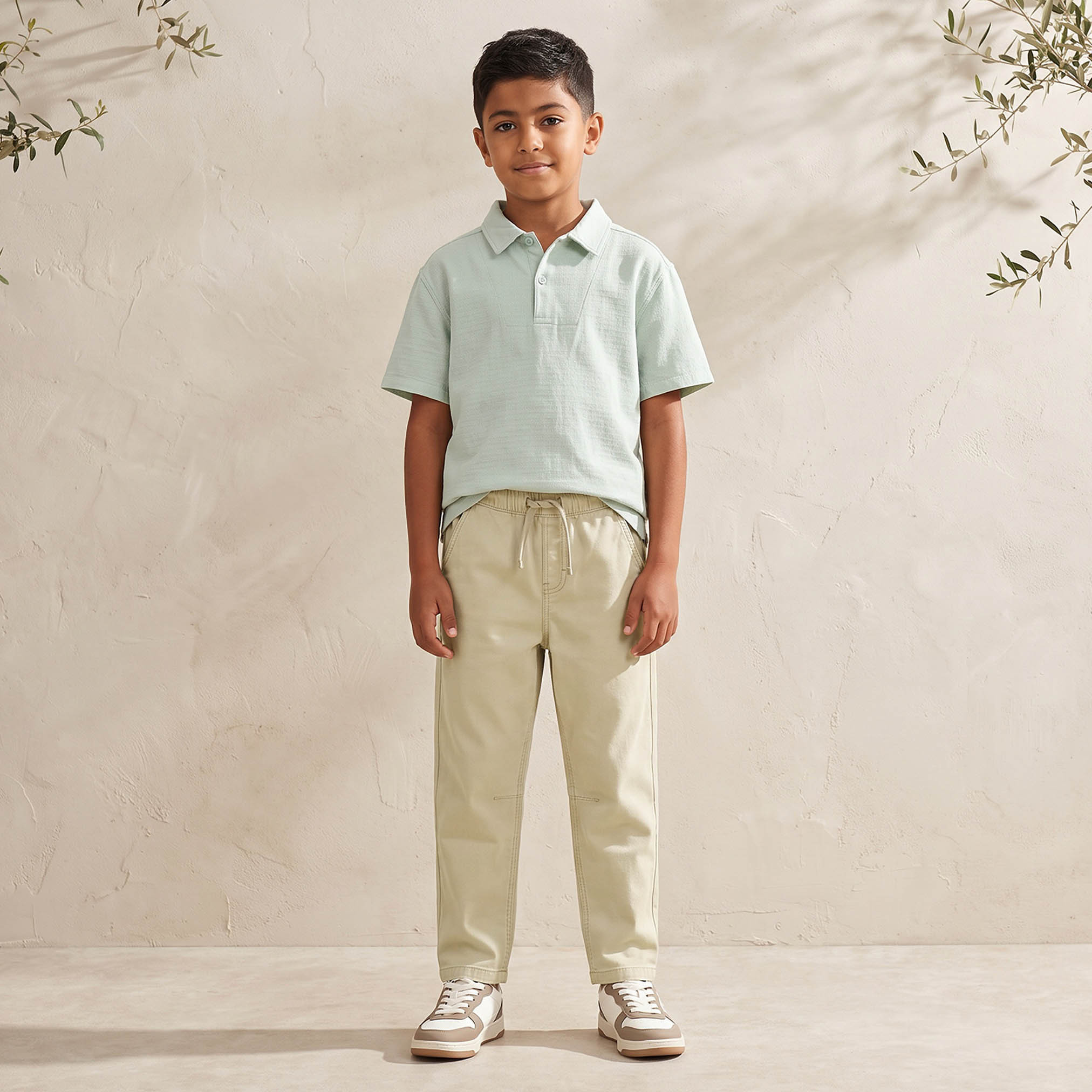 بنطلون بقصة عادية وبخصر مطاطي برباط من إليجو-boys-clothing-bottoms-trousers-image-2