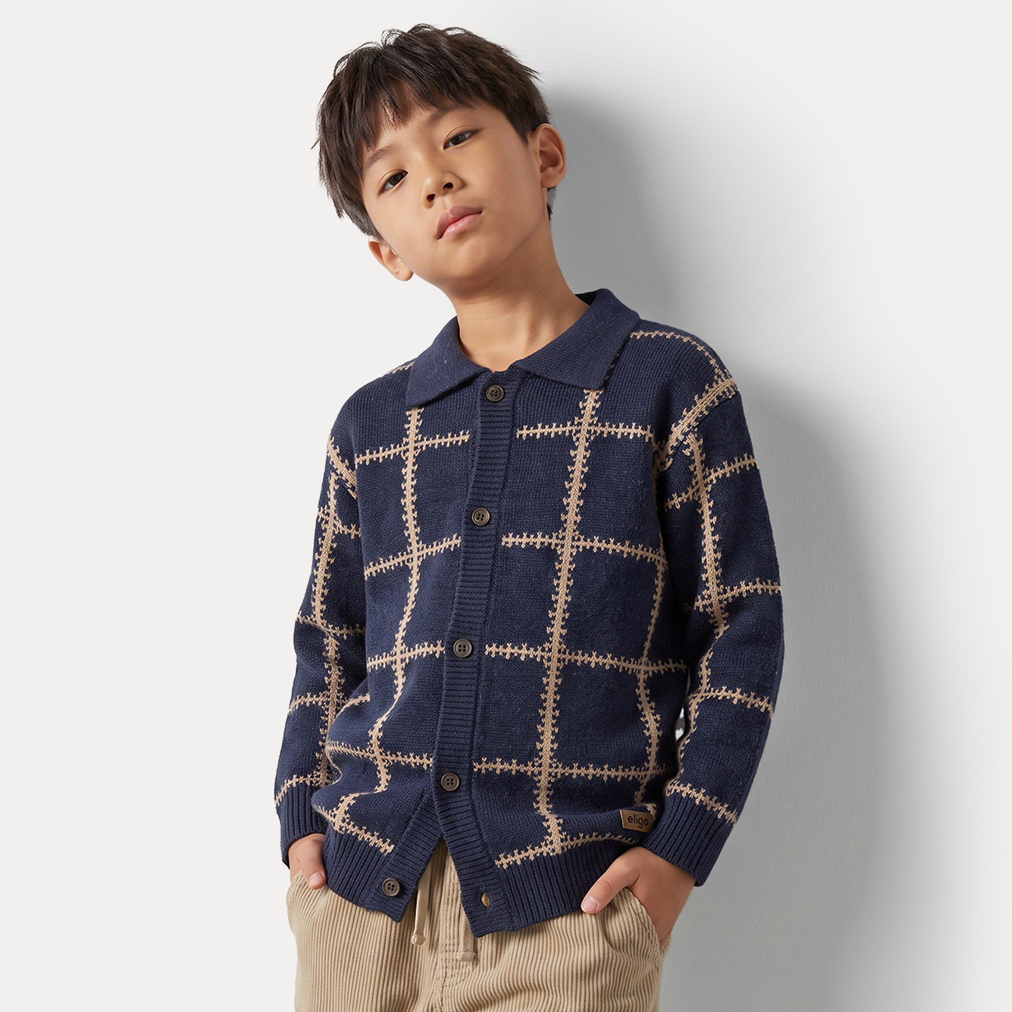 Eligo Checked Cardigan with Long Sleeves-boys-clothing-jumpersandcardigans-image-1