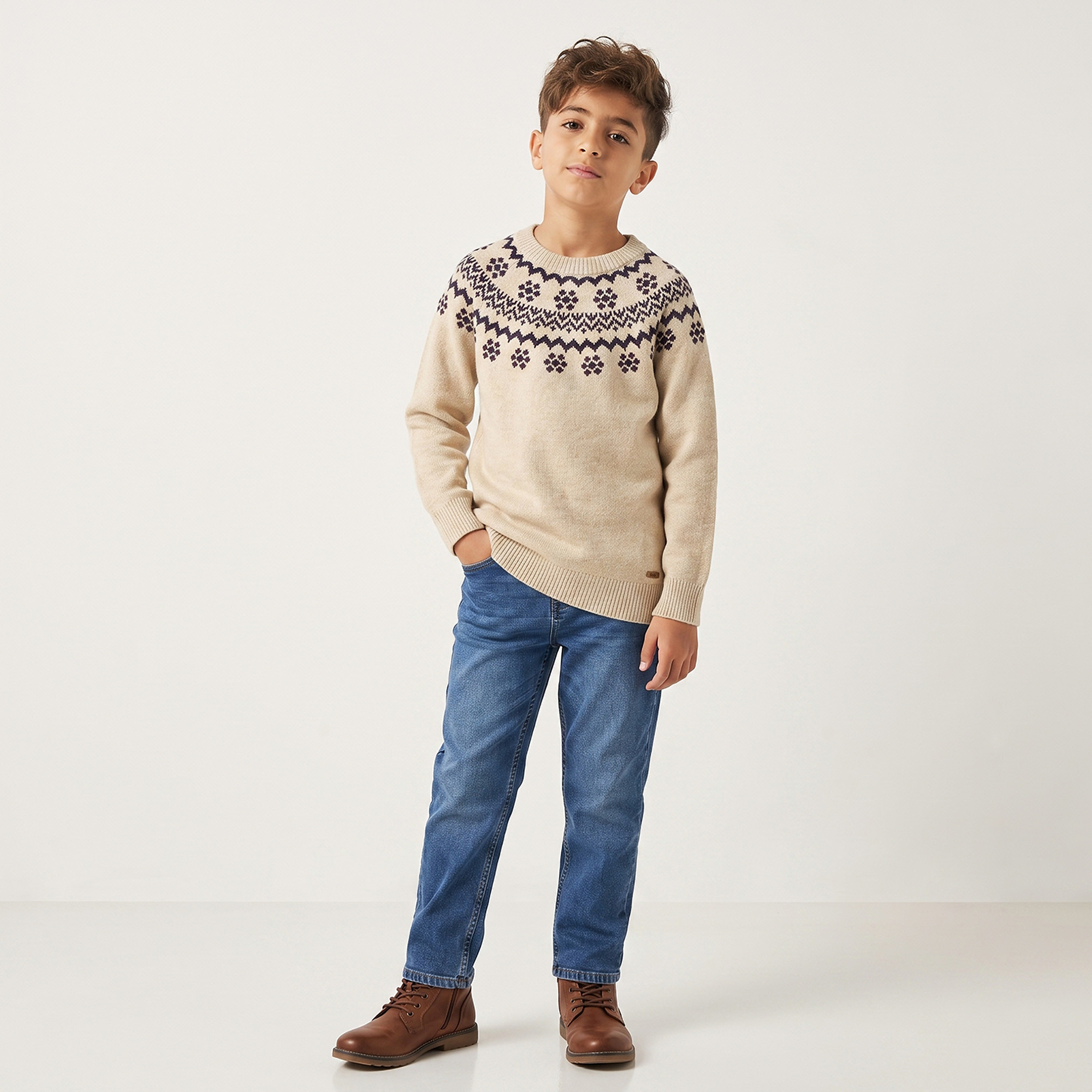 كنزة محبوكة بأكمام طويلة وبنقشة فير آيل من إليجو-boys-clothing-jumpersandcardigans-image-2
