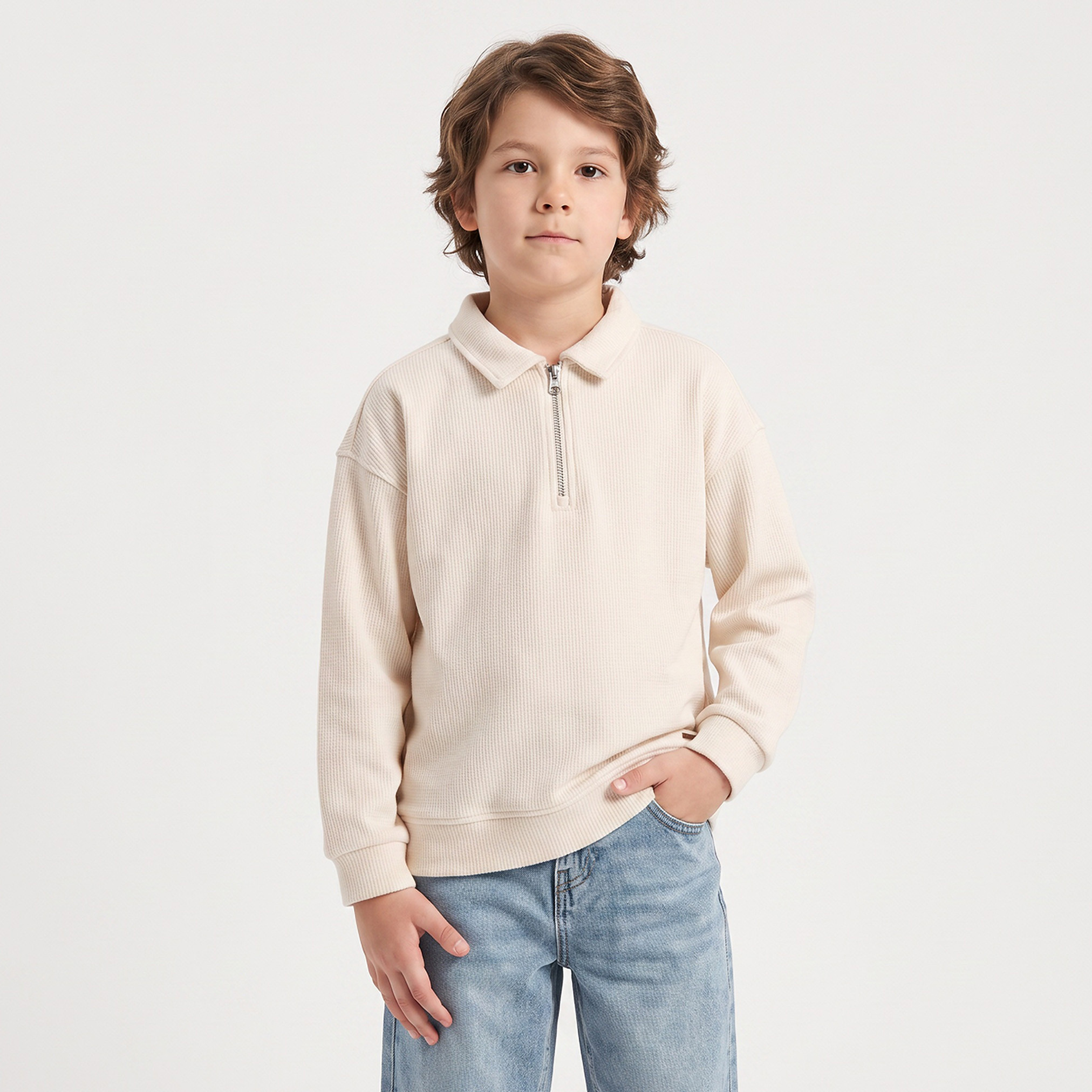 Eligo Collared Sweatshirt with Zip Closure-boys-clothing-winterwear-sweatshirts-image-1