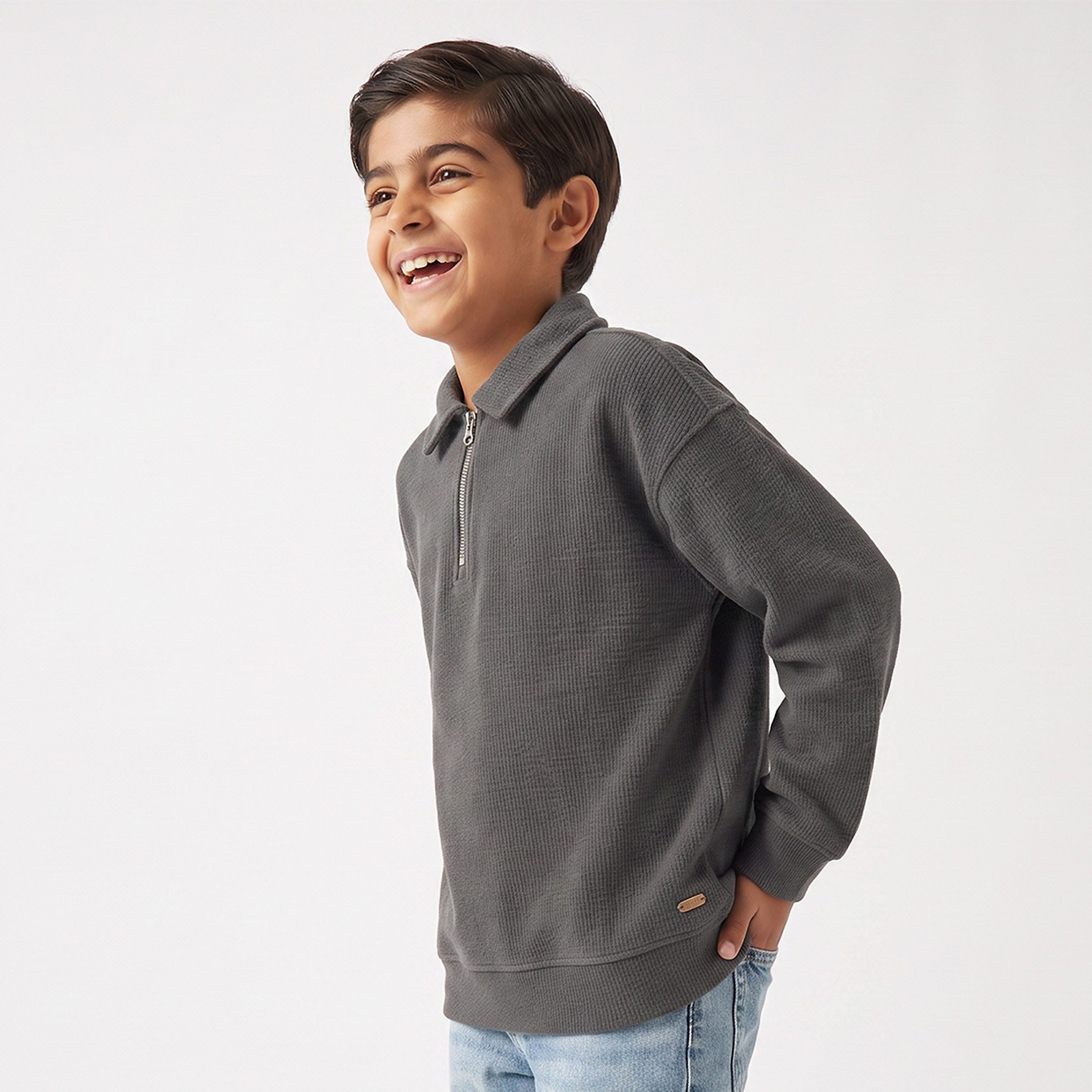 Eligo Polo Collar Sweatshirt with Textured Design-boys-clothing-winterwear-sweatshirts-image-1