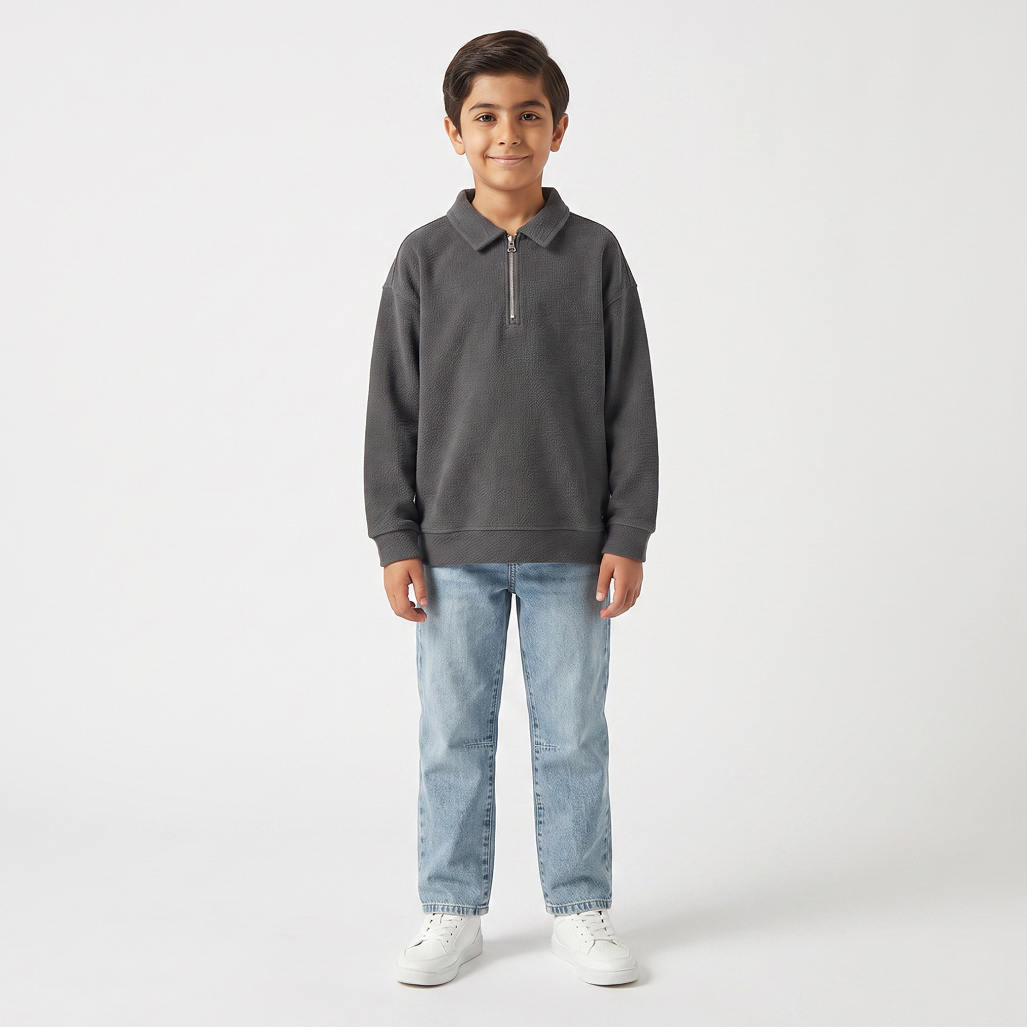 Eligo Polo Collar Sweatshirt with Textured Design-boys-clothing-winterwear-sweatshirts-image-2
