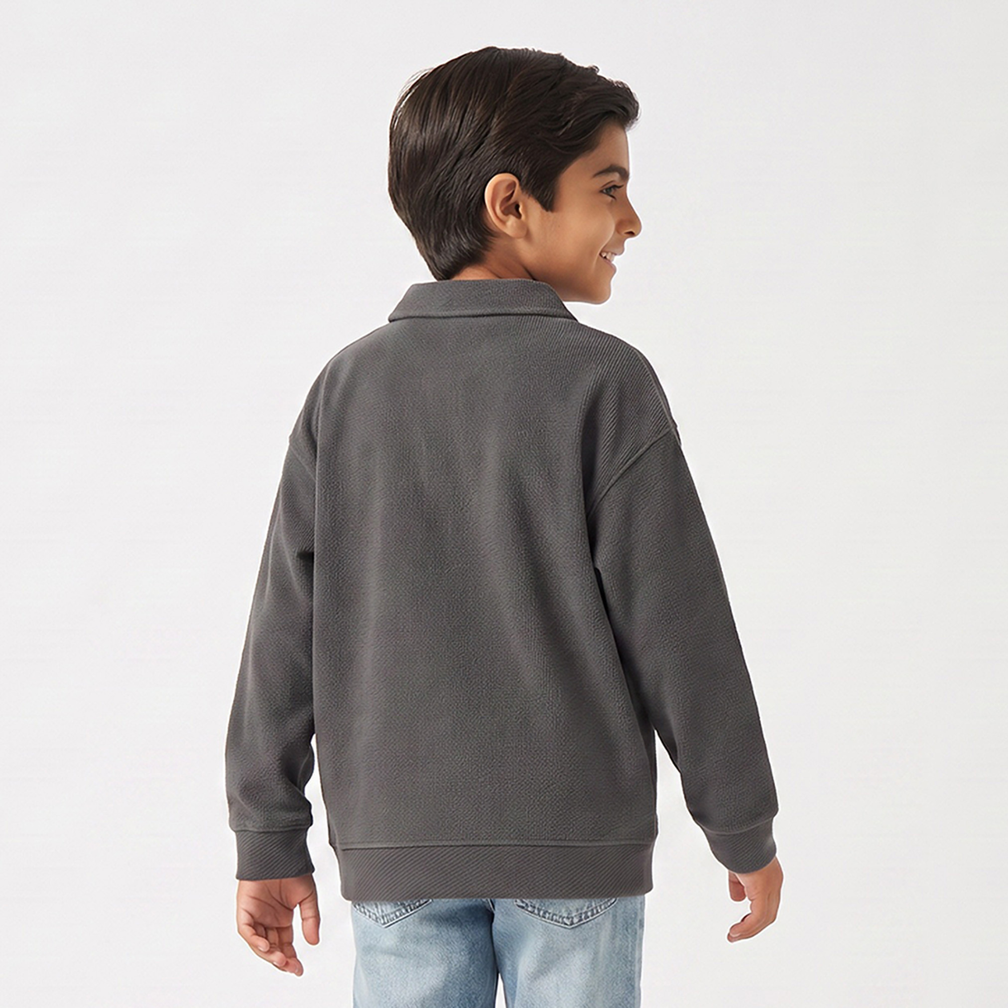 Eligo Polo Collar Sweatshirt with Textured Design-boys-clothing-winterwear-sweatshirts-image-3