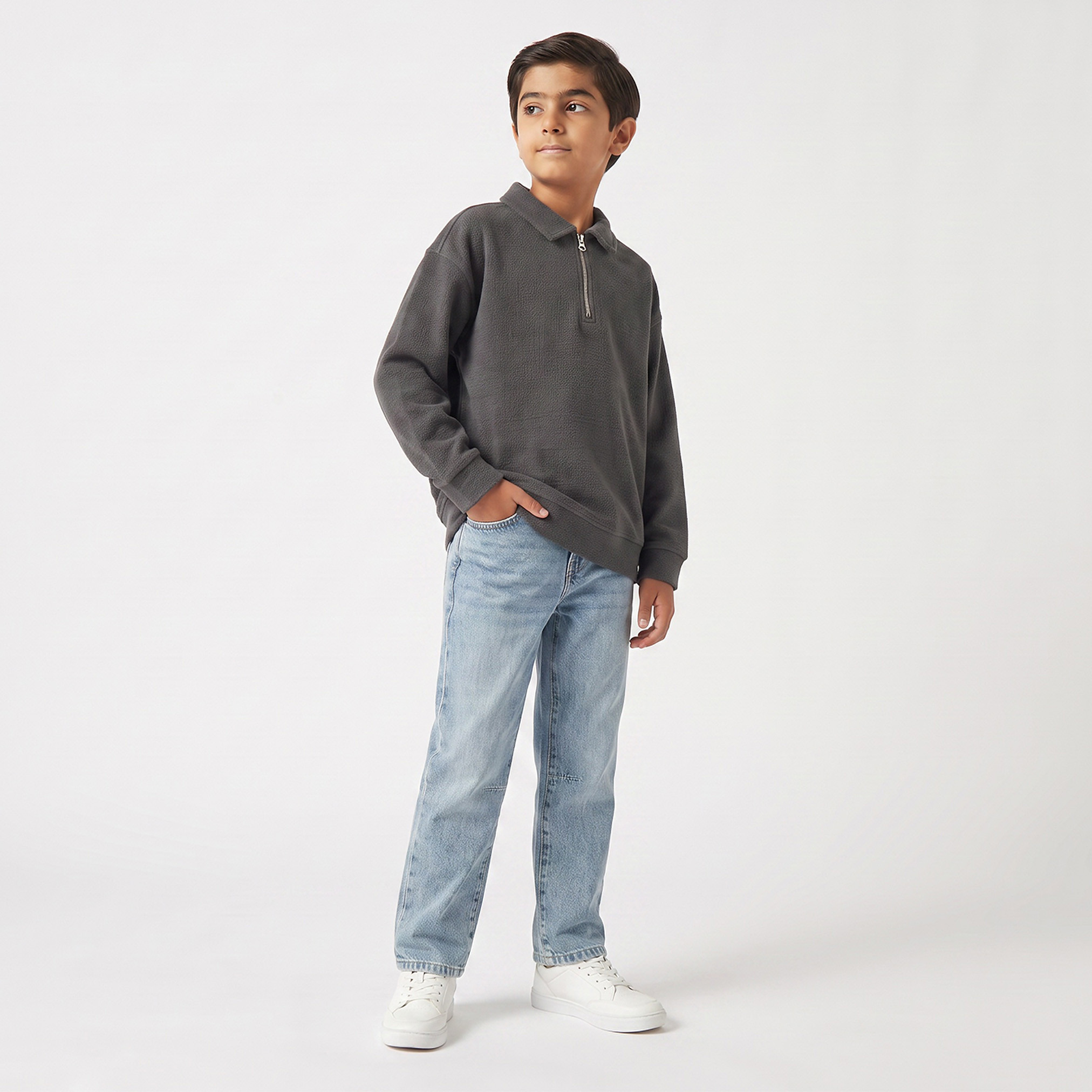 Eligo Polo Collar Sweatshirt with Textured Design-boys-clothing-winterwear-sweatshirts-image-5