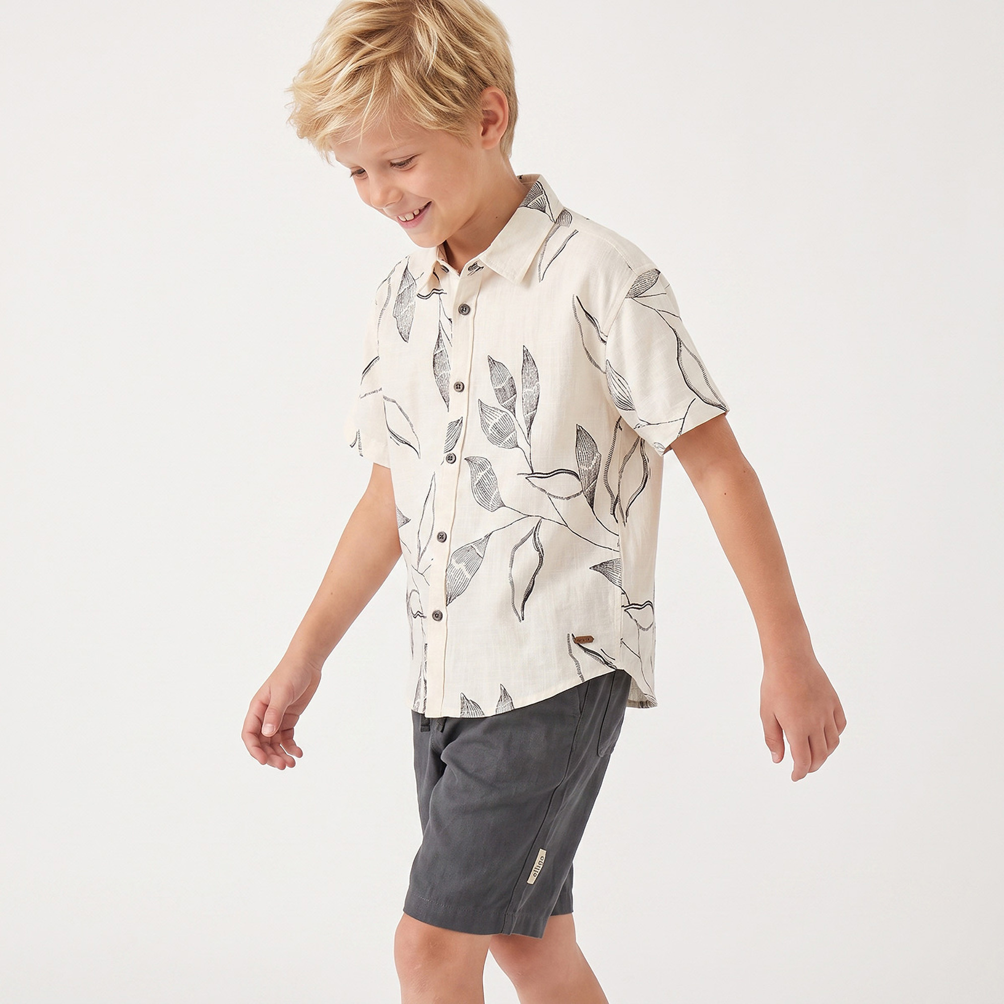Eligo Collared Short Sleeves Shirt and Shorts Set with Botanical Embroidery-boys-clothing-setsandcoords-image-2