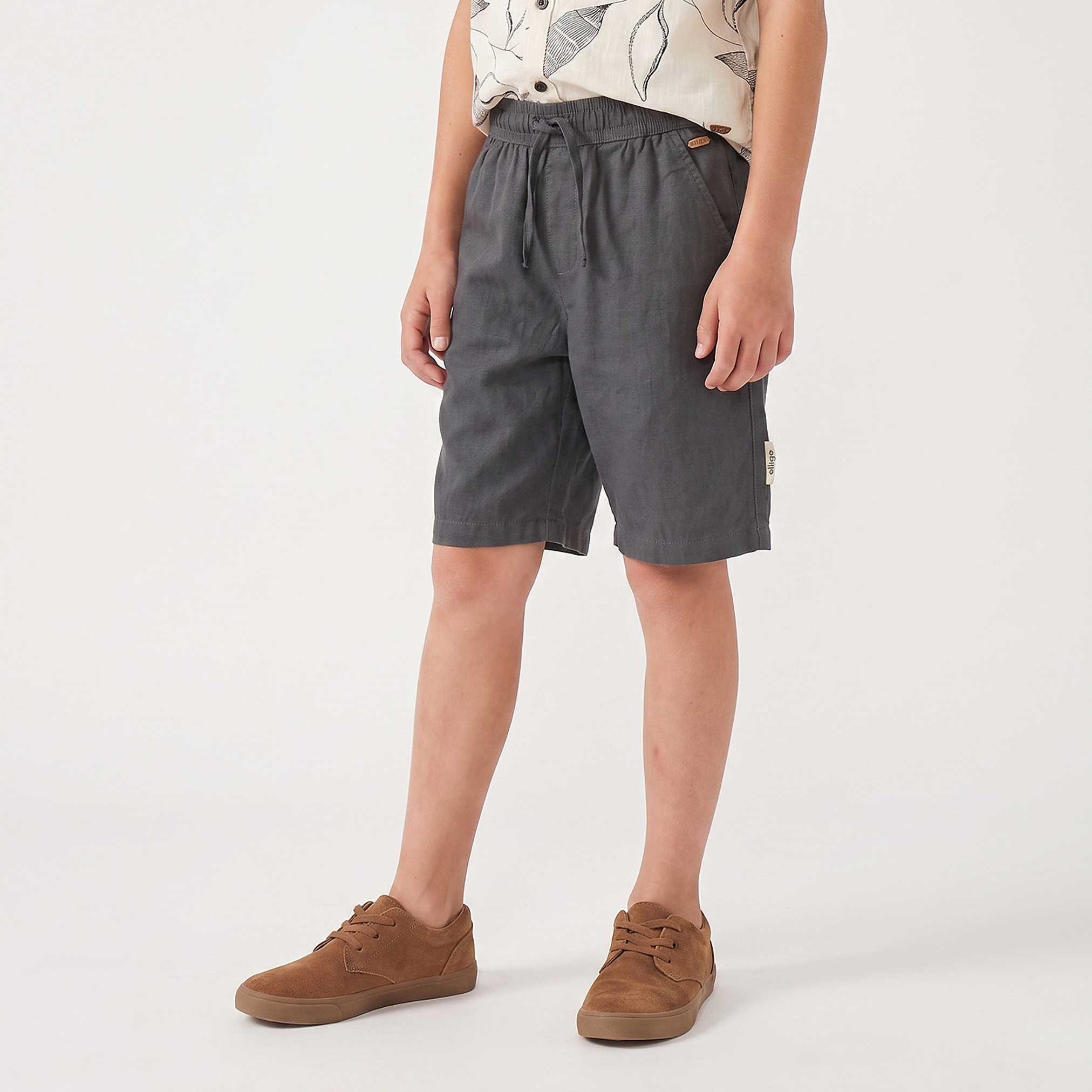 Eligo Collared Short Sleeves Shirt and Shorts Set with Botanical Embroidery-boys-clothing-setsandcoords-image-3