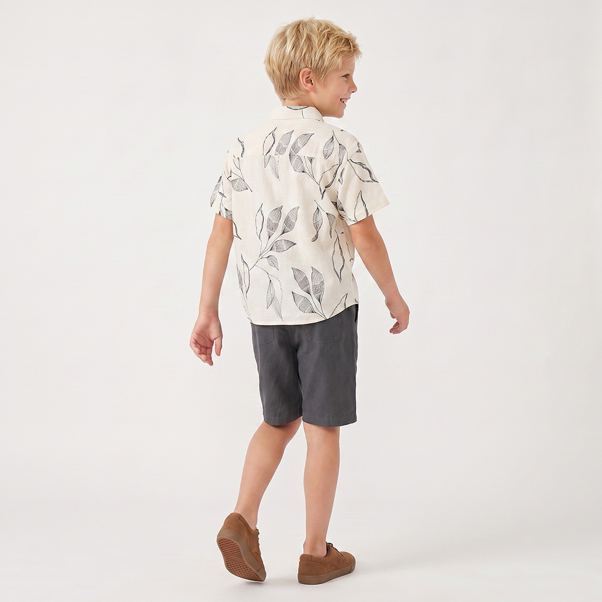 Eligo Collared Short Sleeves Shirt and Shorts Set with Botanical Embroidery-boys-clothing-setsandcoords-image-4
