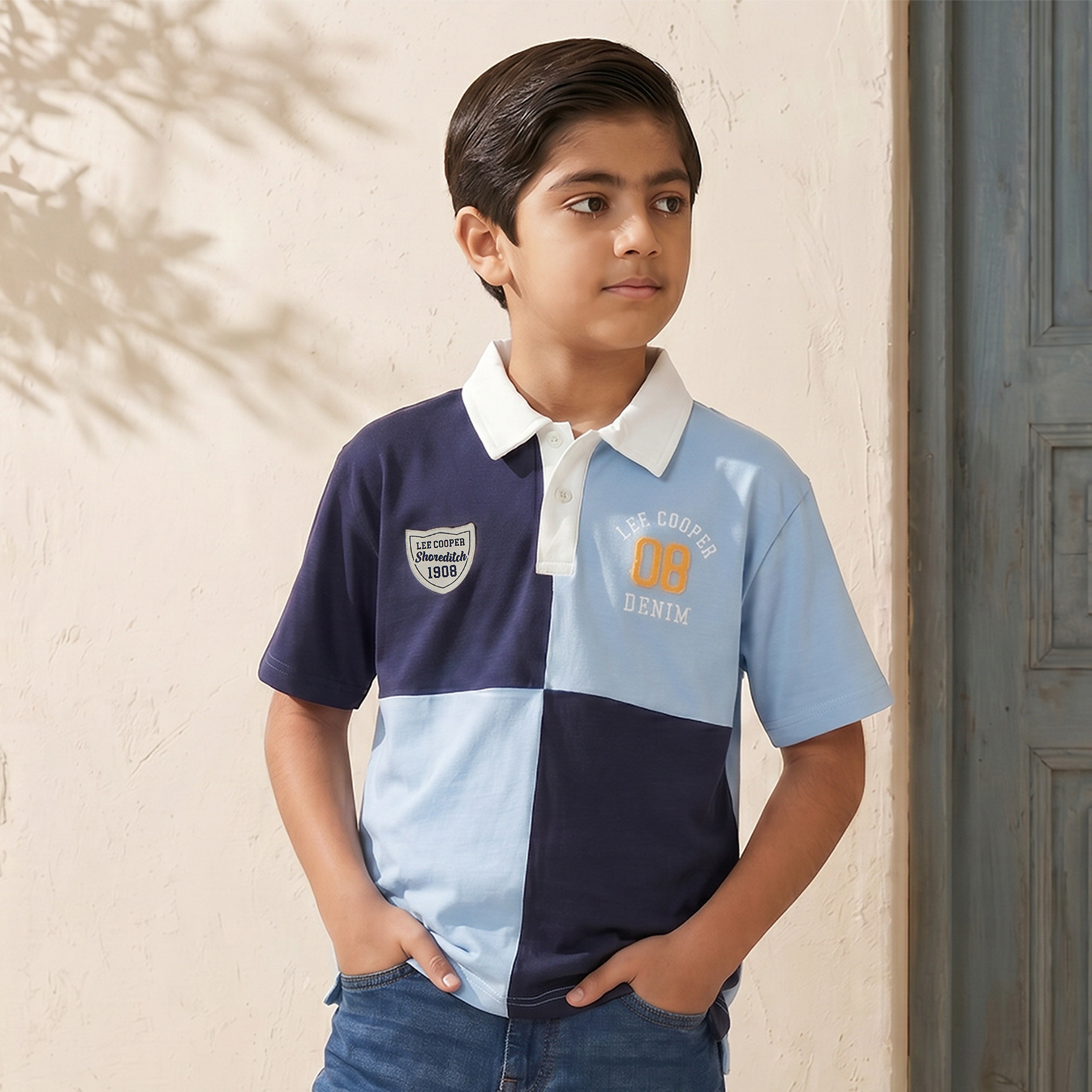 تيشيرت بياقة وأكمام قصيرة وتصميم قوالب ملونة من لي كوبر-boys-clothing-tshirtsandpolos-image-1