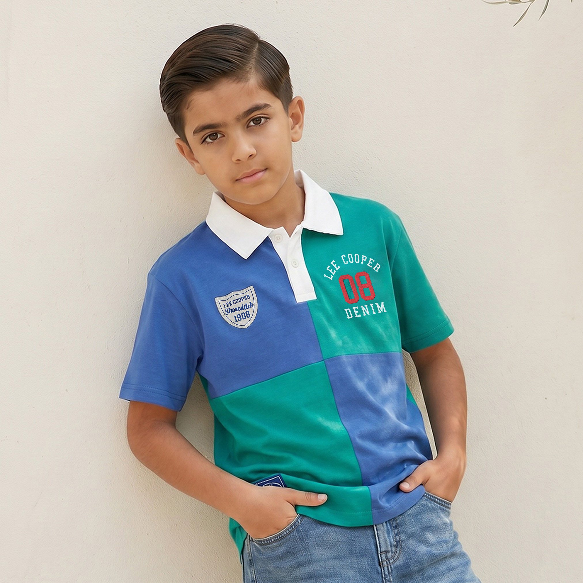 Lee Cooper Collared Short Sleeves T-shirt with Colourblock Design-boys-clothing-tshirtsandpolos-image-1