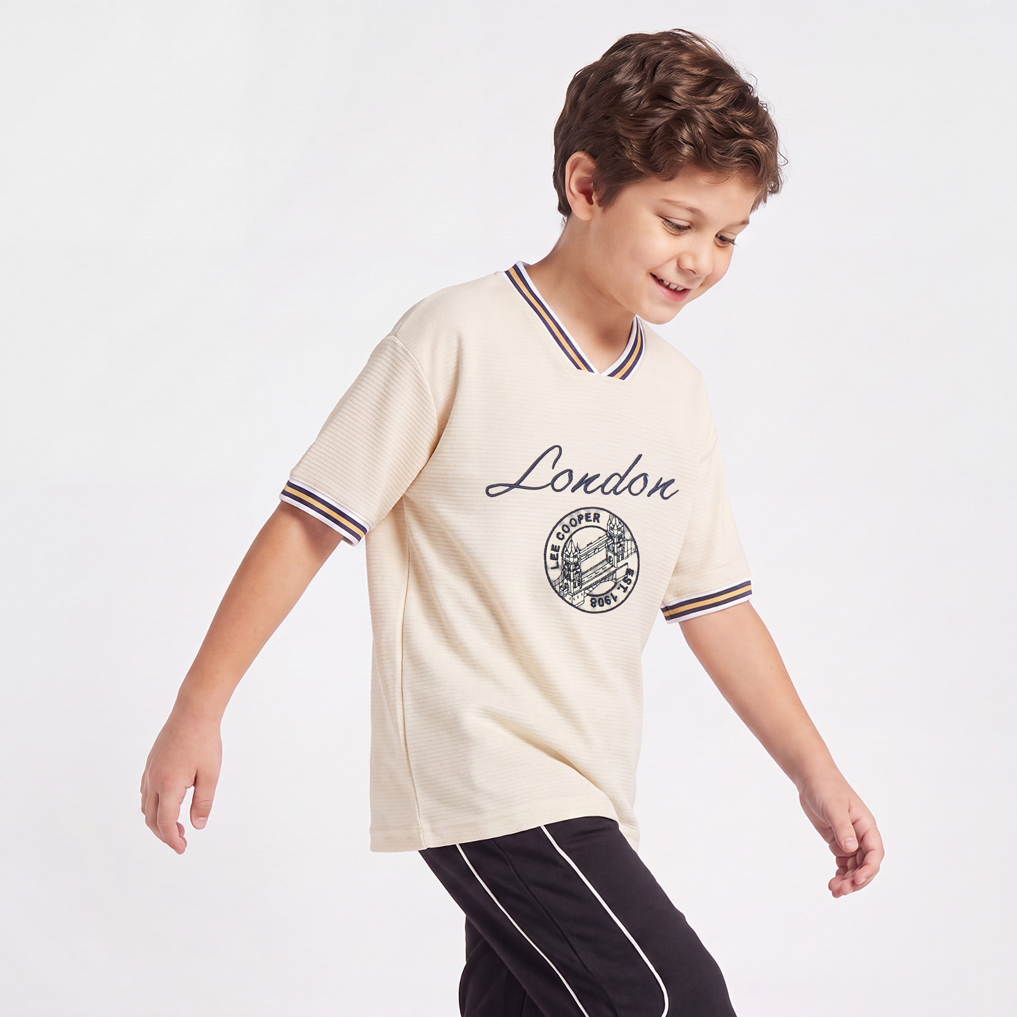 Lee Cooper V-Neck Short Sleeves T-shirt with London Embroidery-boys-clothing-tshirtsandpolos-image-1