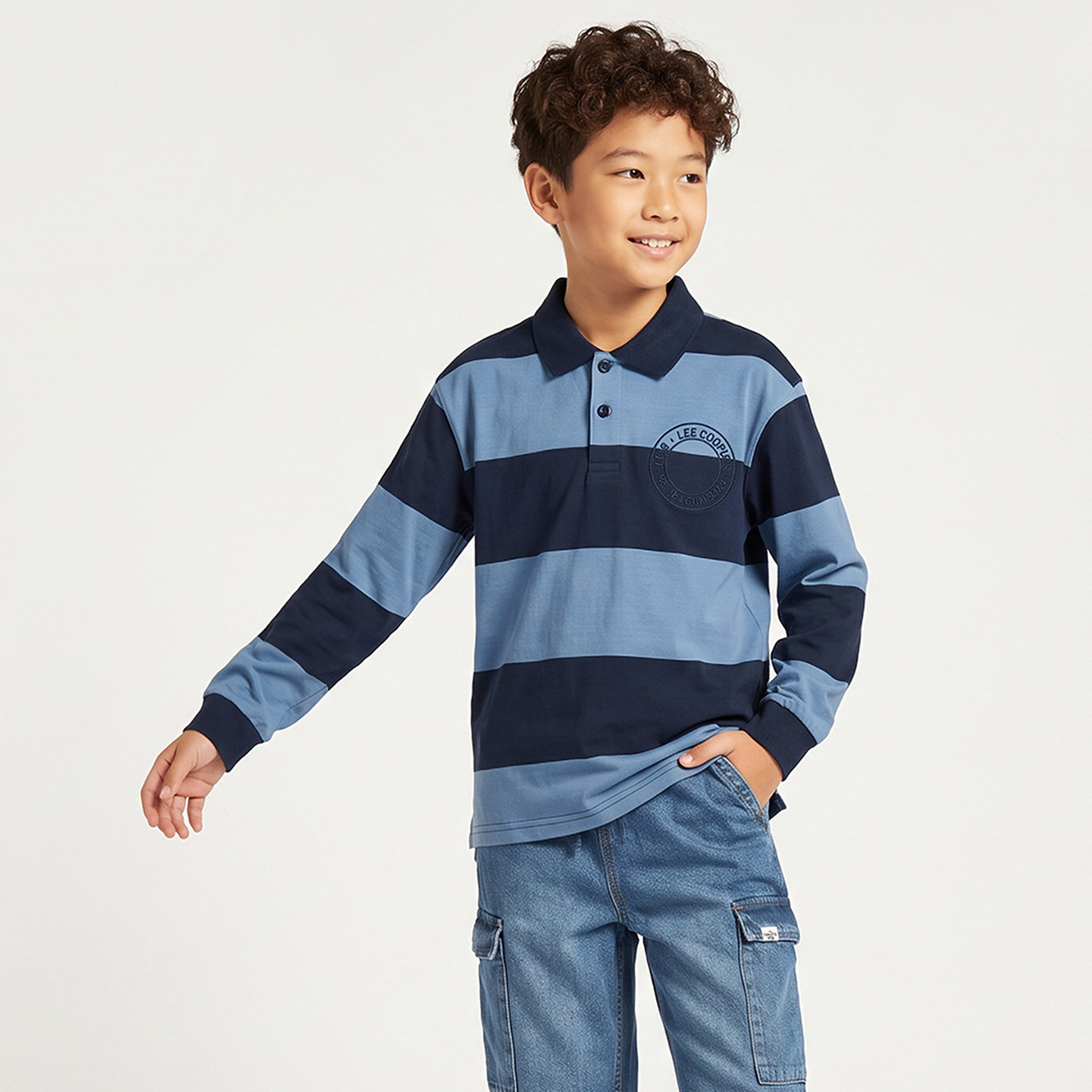 Lee Cooper Collared Long Sleeves Polo T-shirt with Stripes-boys-clothing-tshirtsandpolos-image-1
