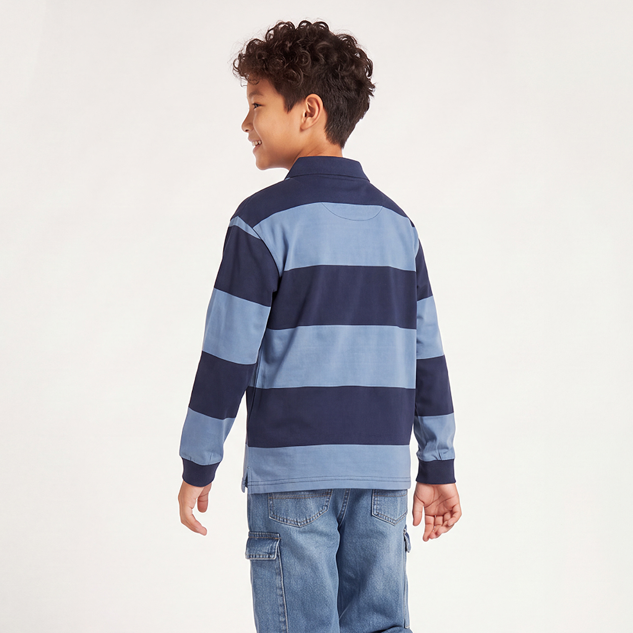 Lee Cooper Collared Long Sleeves Polo T-shirt with Stripes-boys-clothing-tshirtsandpolos-image-2