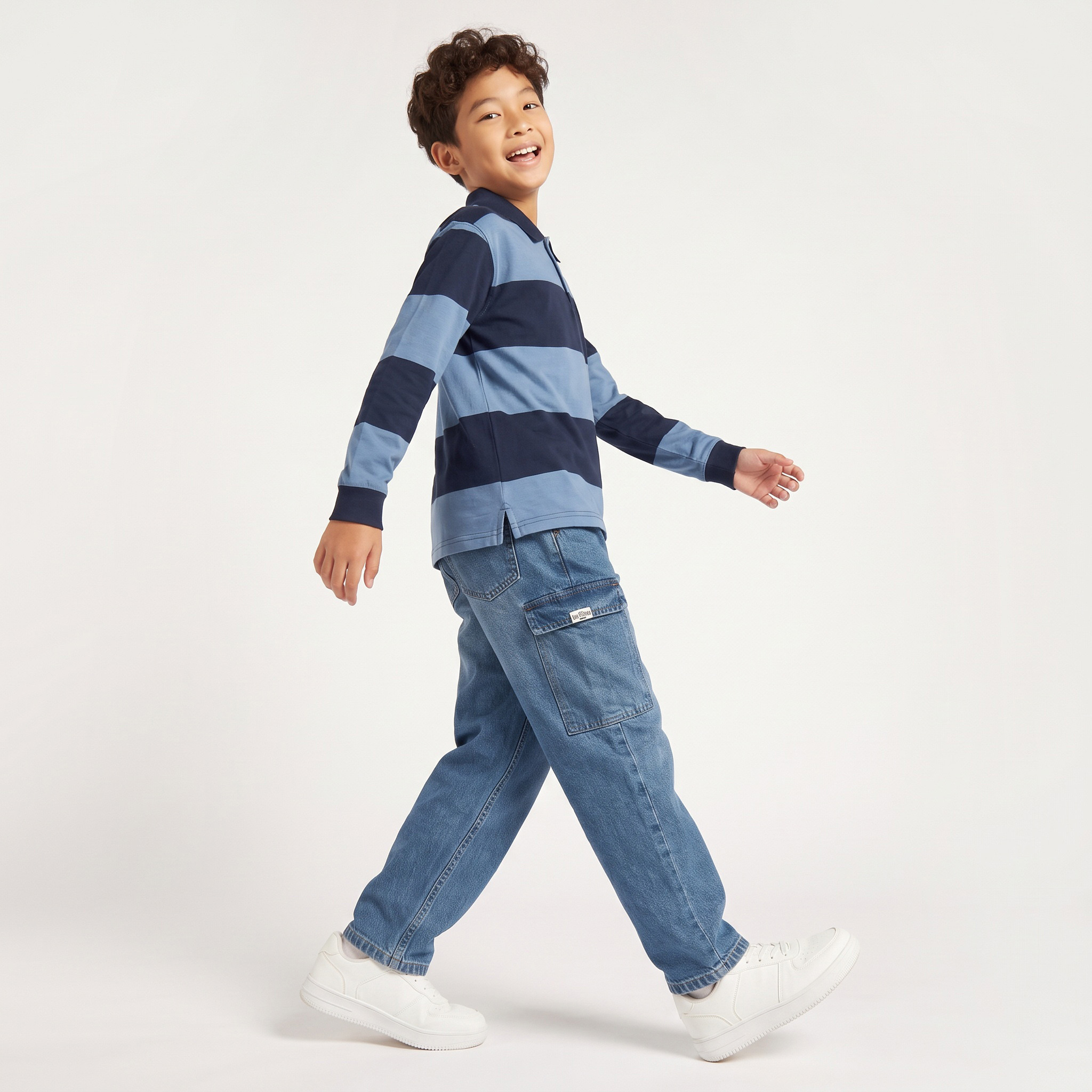 Lee Cooper Collared Long Sleeves Polo T-shirt with Stripes-boys-clothing-tshirtsandpolos-image-3
