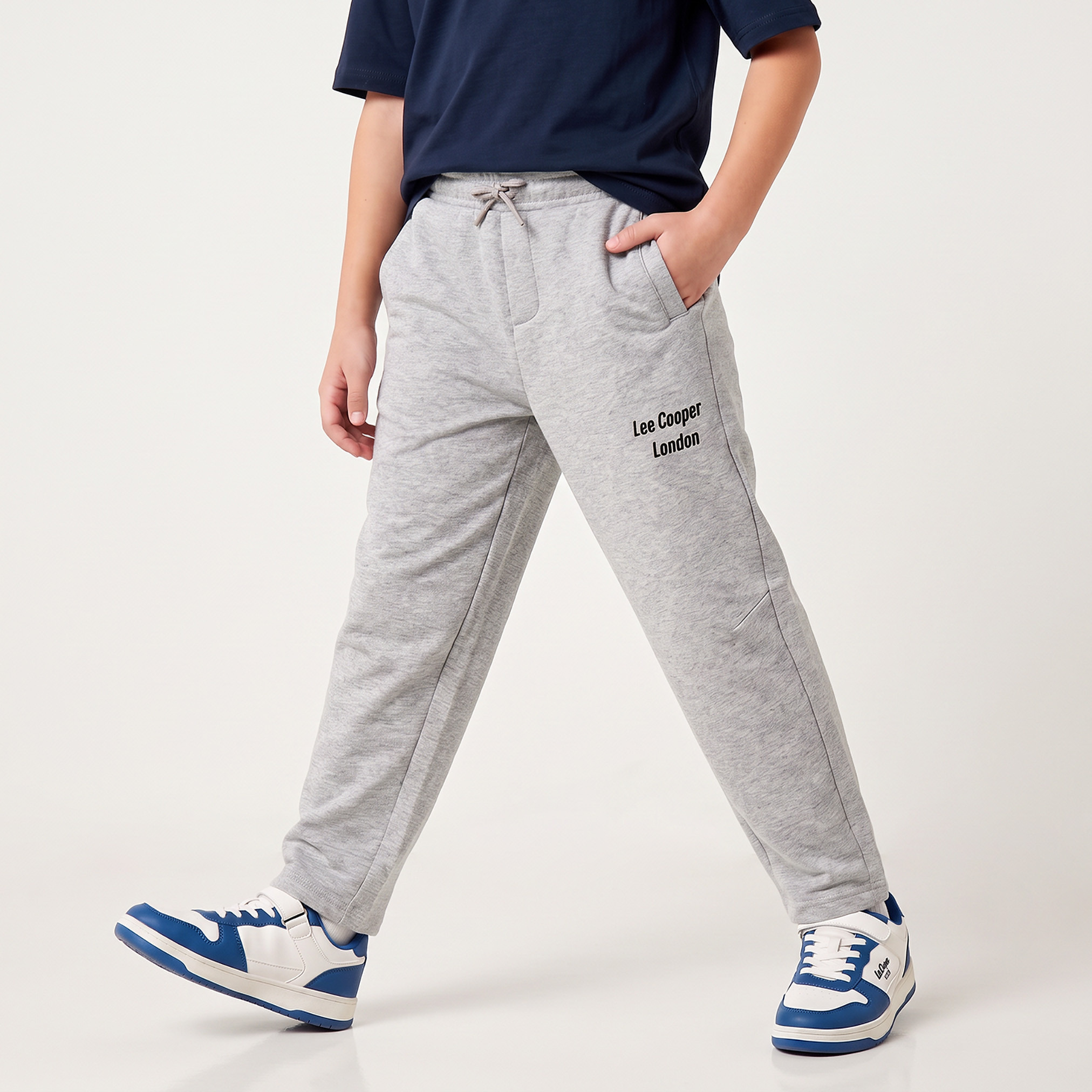 Lee Cooper Elasticated Drawstring Waist Joggers with Logo Print-boys-clothing-bottoms-joggersandtrackpants-image-1