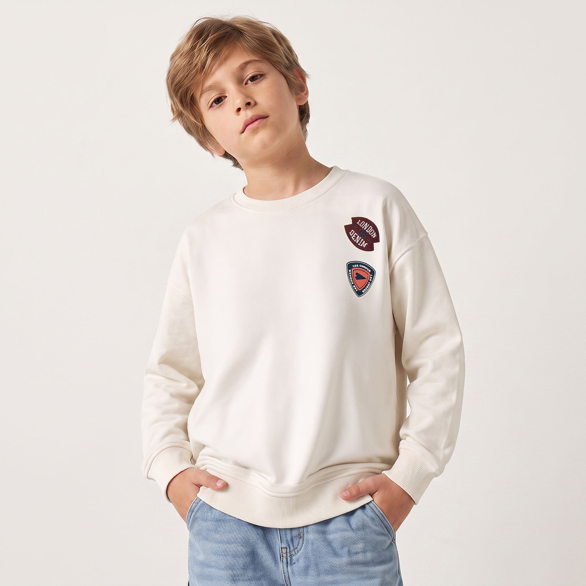 Lee Cooper Badge Print Sweatshirt with Long Sleeves-boys-clothing-sweatshirts-image-1
