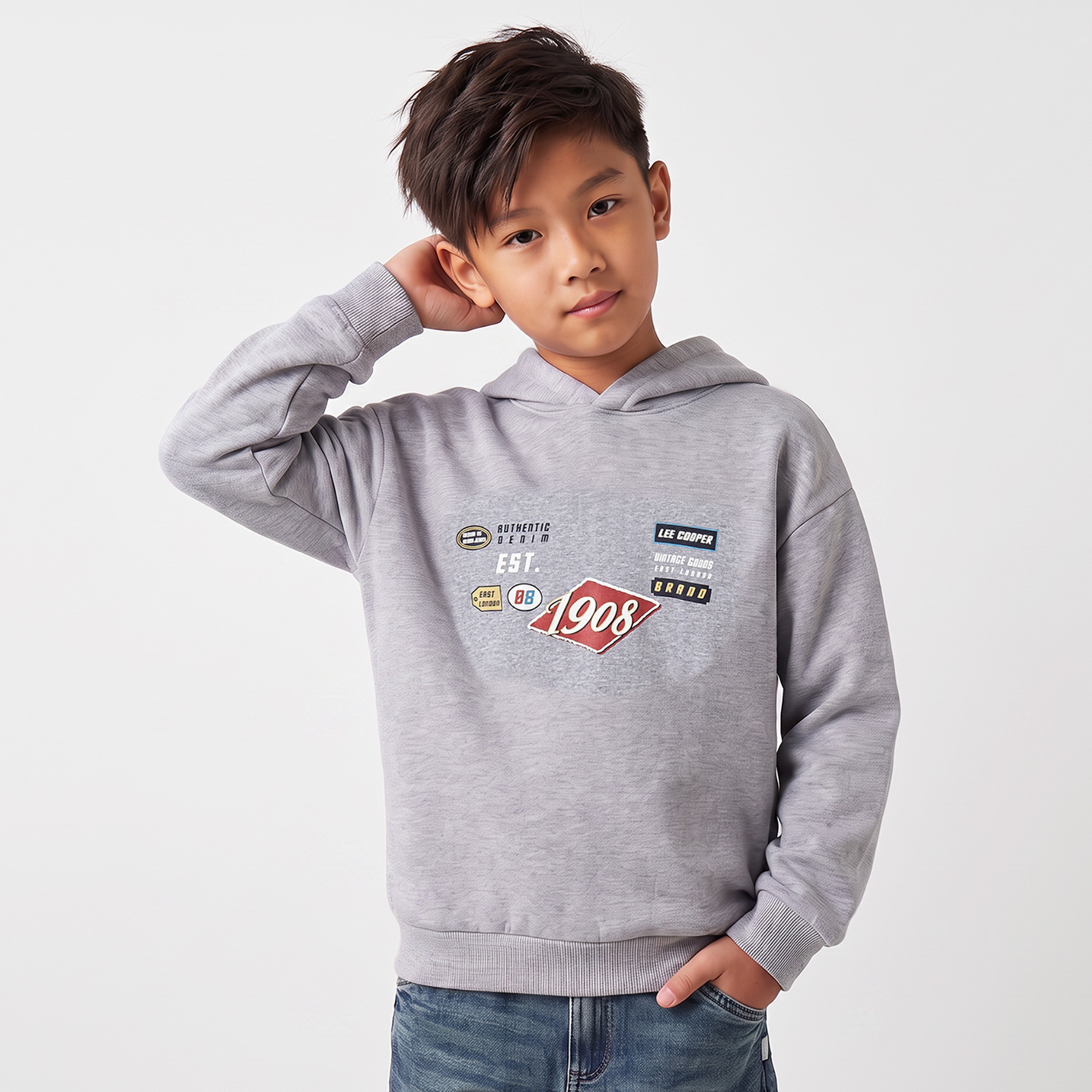 سويت شيرت بقبعة وطبعات شعار من لي كوبر-boys-clothing-winterwear-sweatshirts-image-1