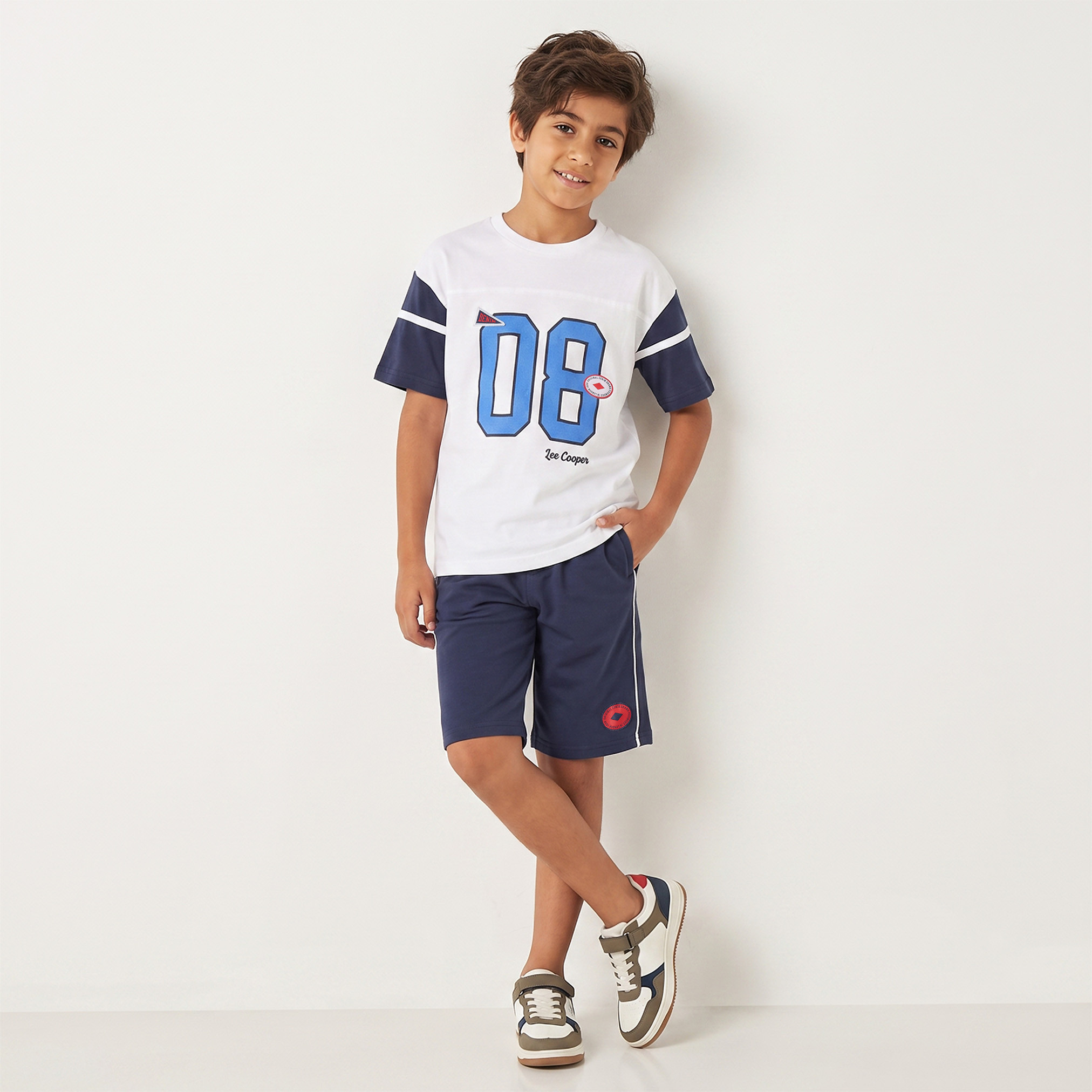 Lee Cooper Crew Neck Short Sleeves T-shirt and Shorts Set with Varsity Print-boys-clothing-setsandcoords-image-1
