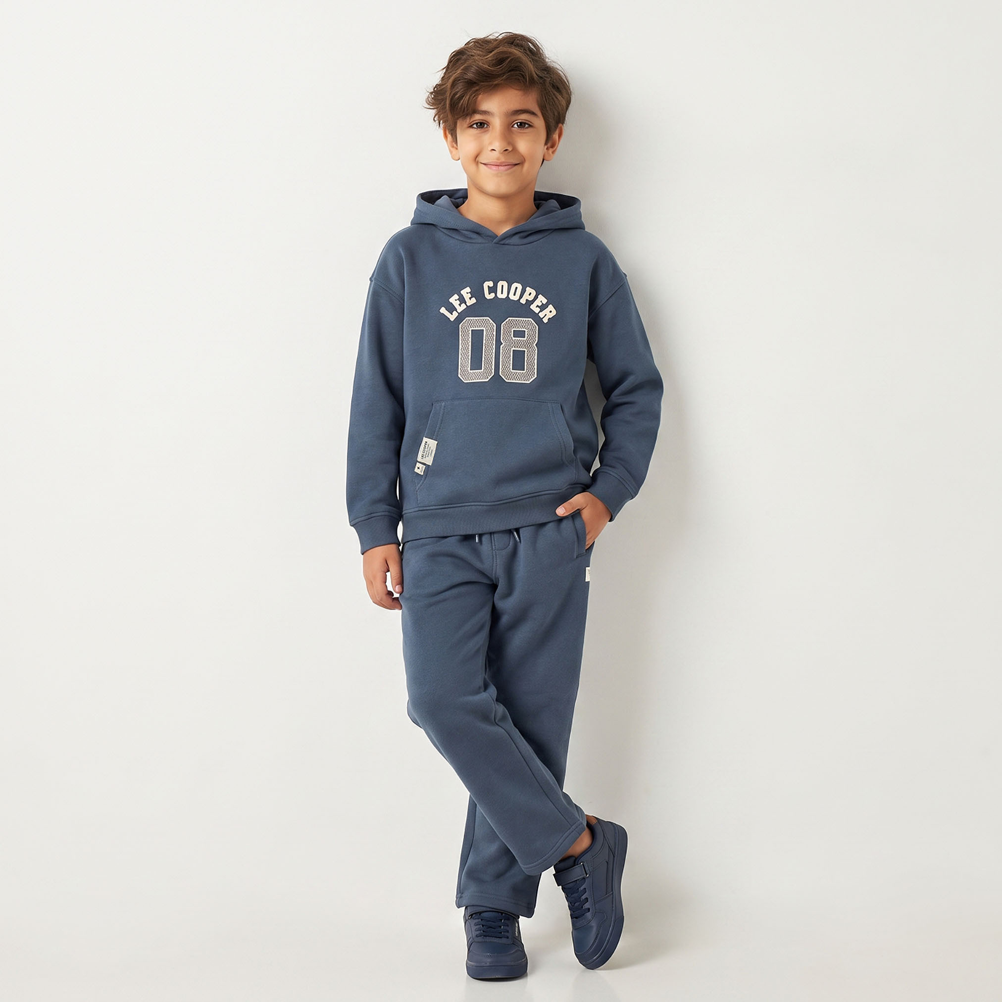 Lee Cooper Hooded Neck Long Sleeves Sweatshirt and Pants Set with Logo Print-boys-clothing-setsandcoords-image-1