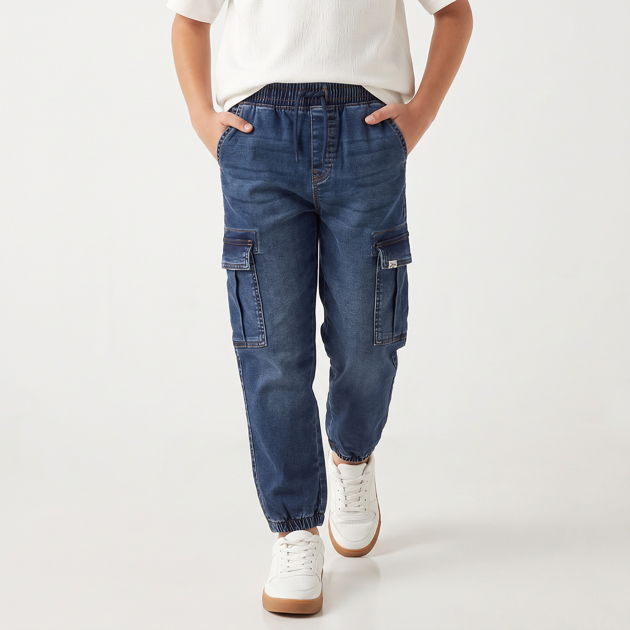 Lee Cooper Cotton Cargo Jeans with Elasticated Drawstring Waist-boys-clothing-bottoms-jeans-image-1