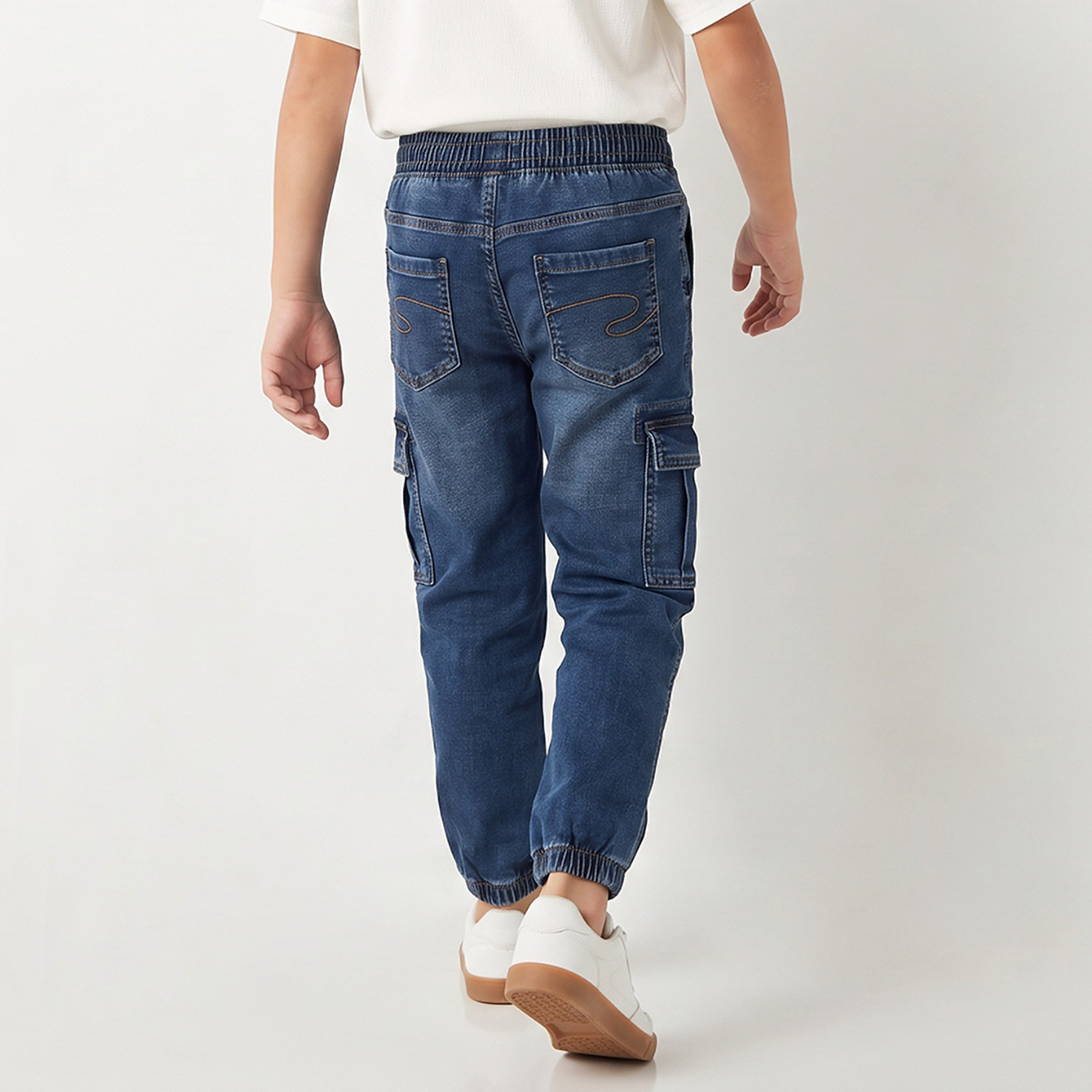 Lee Cooper Cotton Cargo Jeans with Elasticated Drawstring Waist-boys-clothing-bottoms-jeans-image-2