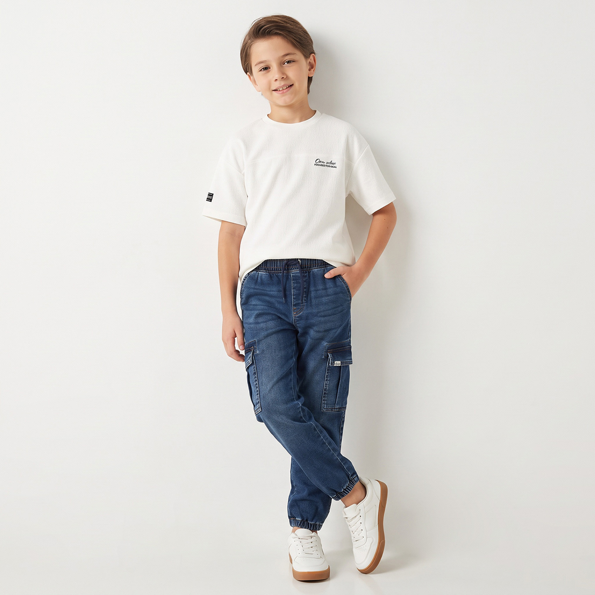 Lee Cooper Cotton Cargo Jeans with Elasticated Drawstring Waist-boys-clothing-bottoms-jeans-image-3