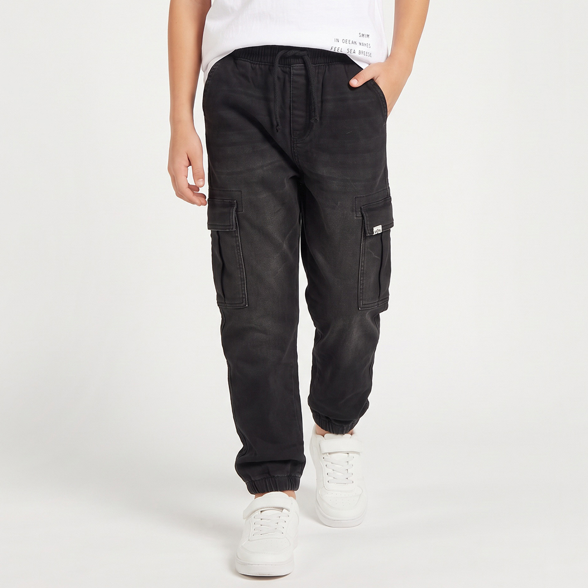 Lee Cooper Cotton Cargo Jeans with Elasticated Drawstring Waist-boys-clothing-bottoms-jeans-image-1