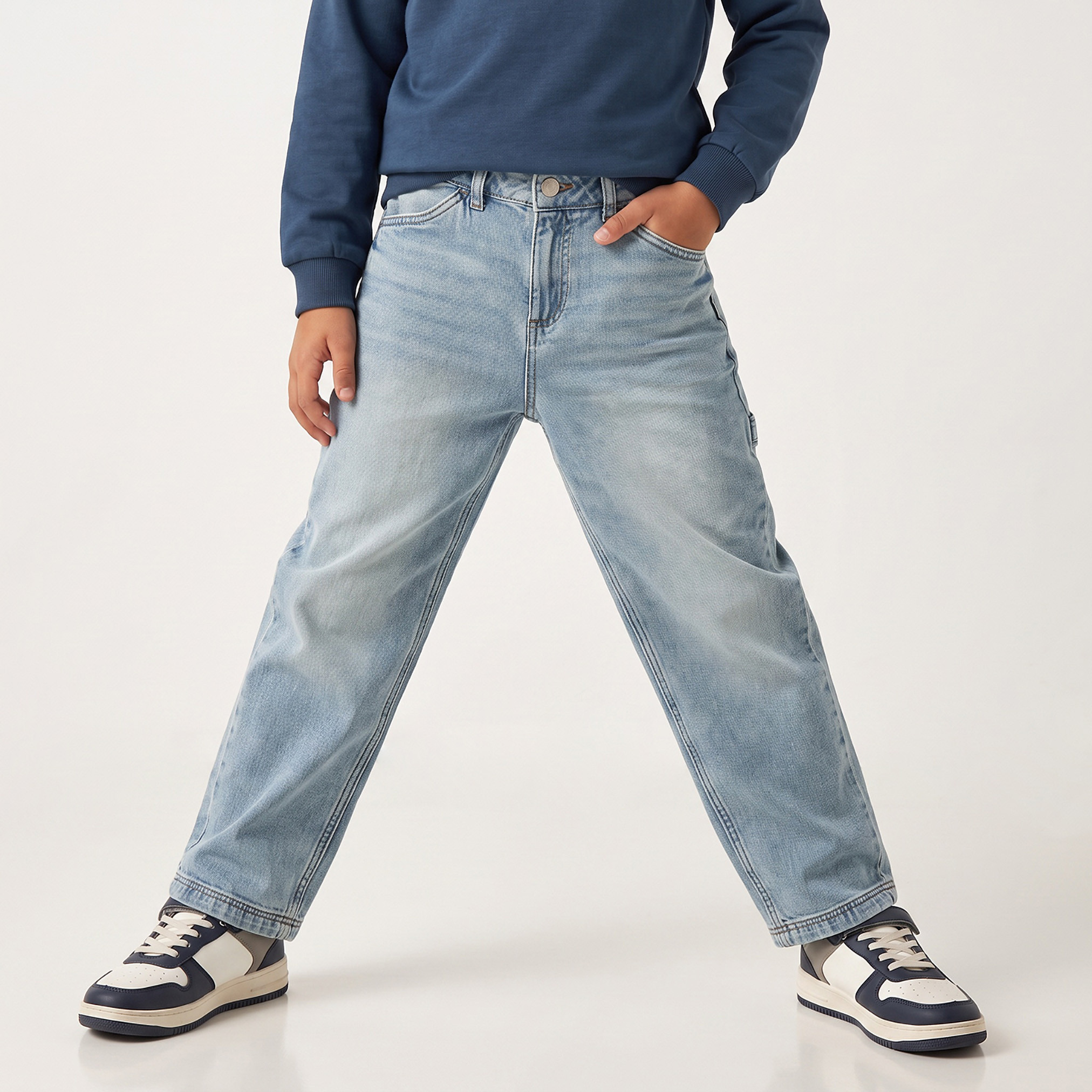 Juniors Washed Mid-Rise Loose Fit Jeans with Pocket-boys-clothing-bottoms-jeans-image-1