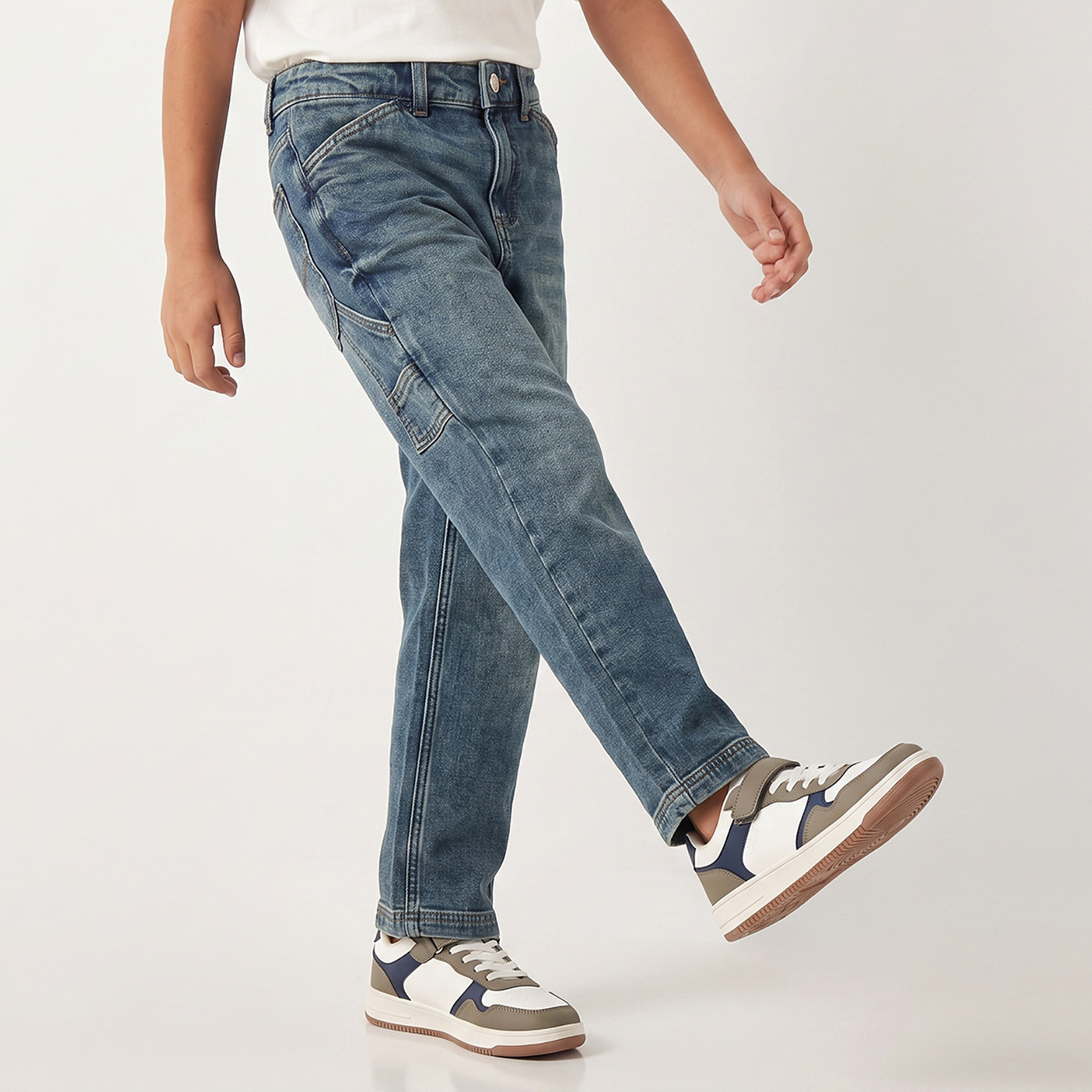 Juniors Washed Mid-Rise Loose Fit Jeans with Pocket-boys-clothing-bottoms-jeans-image-1