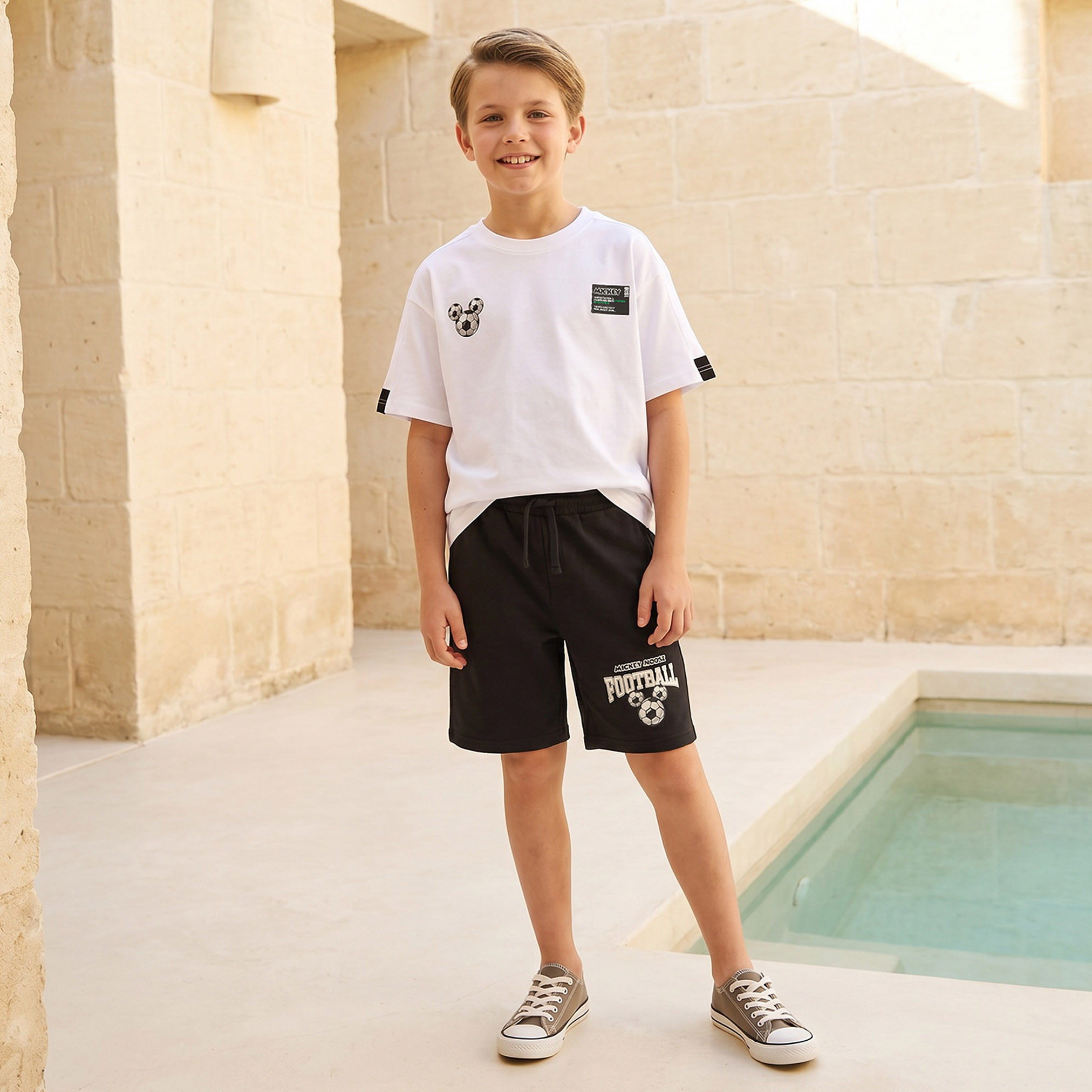 Disney Crew Neck Short Sleeves T-shirt and Shorts Set with Mickey Mouse Print-boys-clothing-setsandcoords-image-1