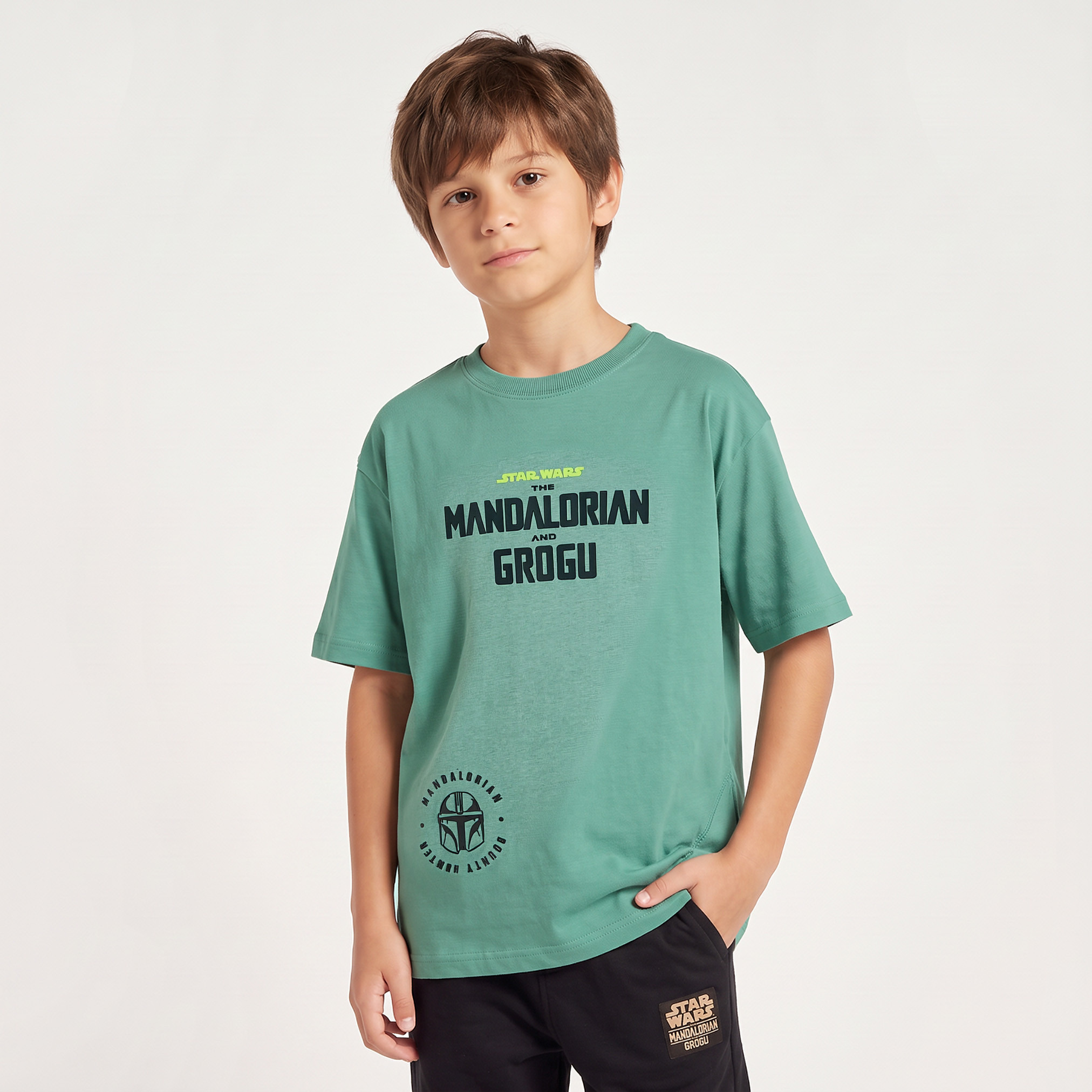 Disney Crew Neck Short Sleeves T-shirt with Grogu Print-boys-clothing-tshirtsandpolos-image-1