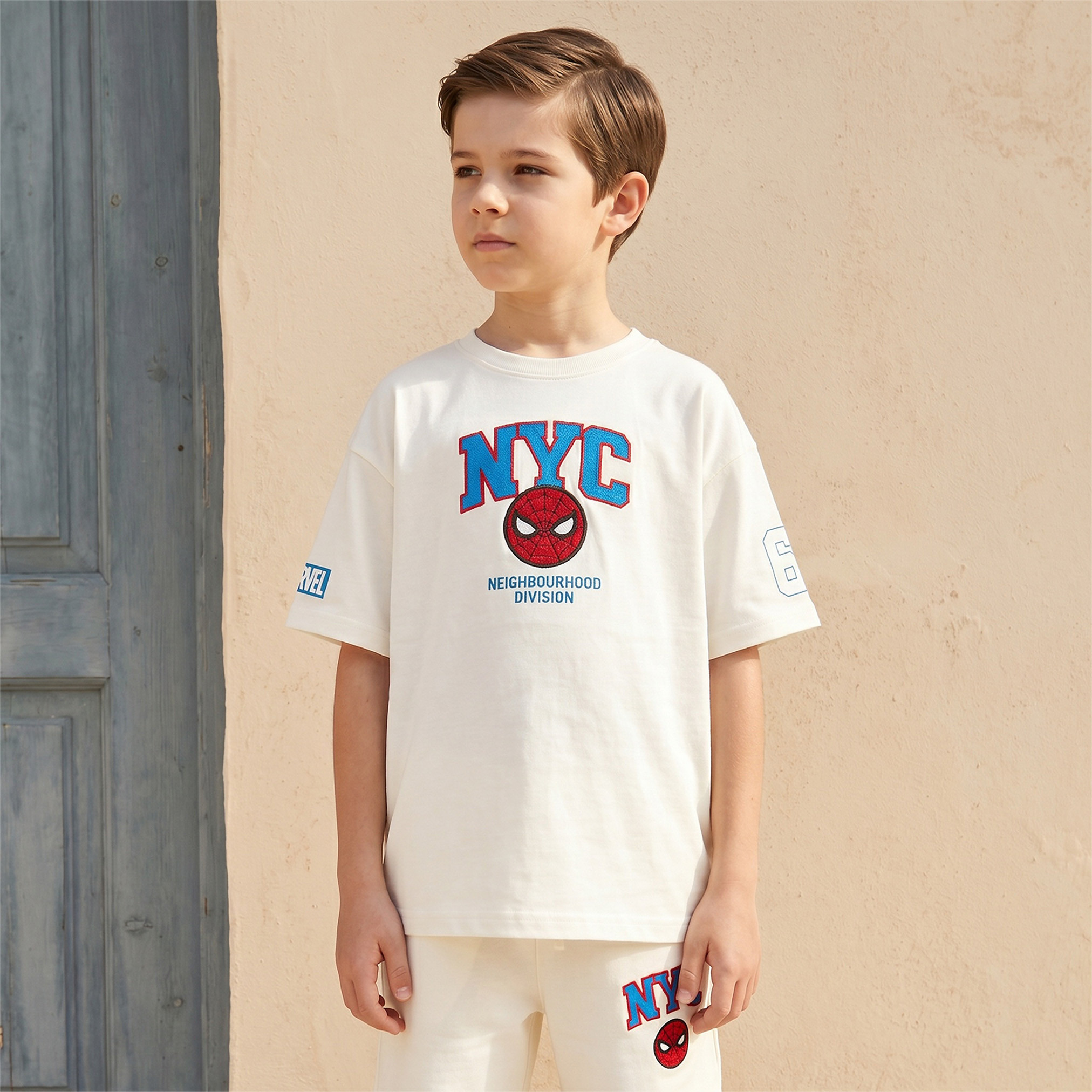 Crew Neck Short Sleeves T-shirt and Shorts Set with Spider-Man Embroidery-boys-clothing-setsandcoords-image-2
