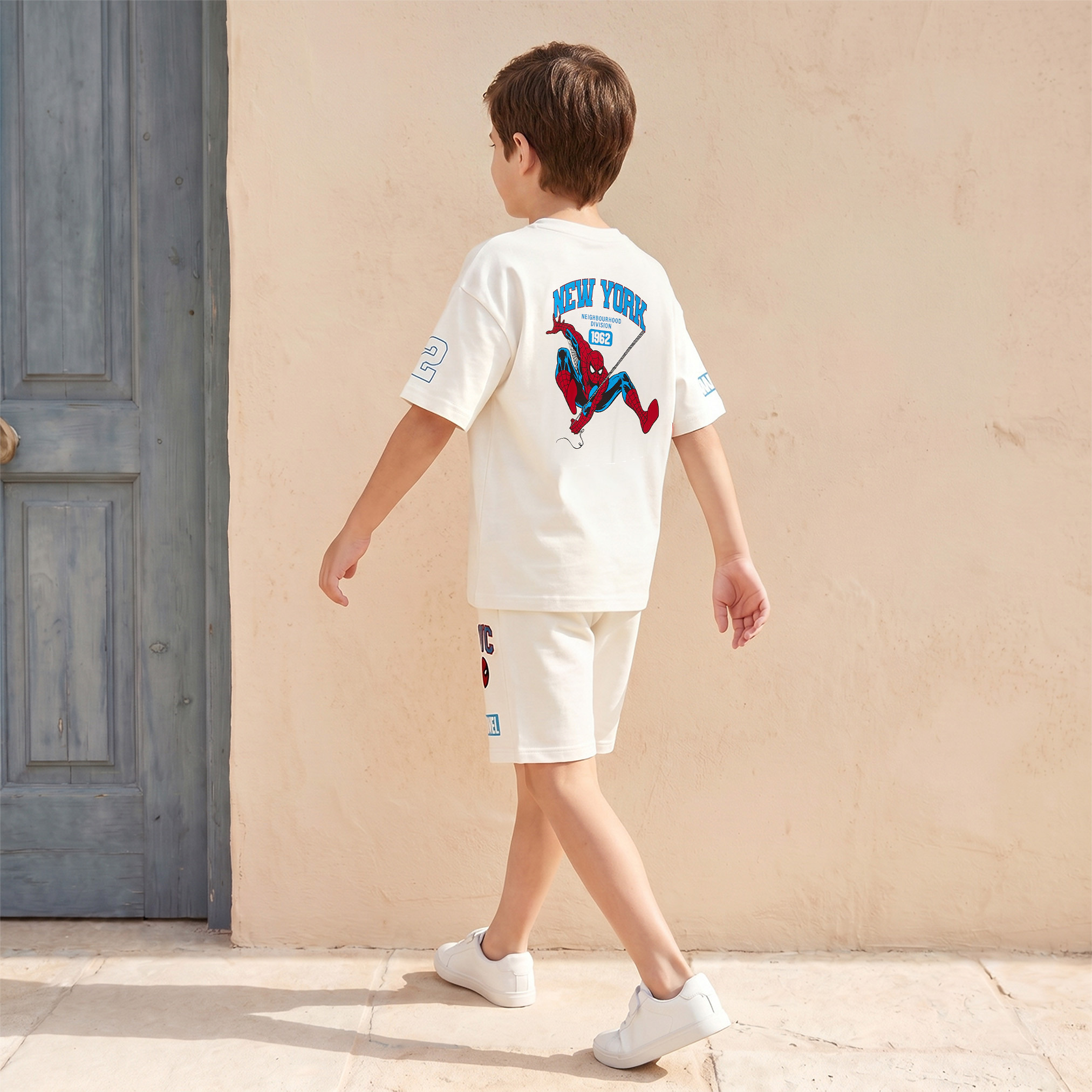 Crew Neck Short Sleeves T-shirt and Shorts Set with Spider-Man Embroidery-boys-clothing-setsandcoords-image-4