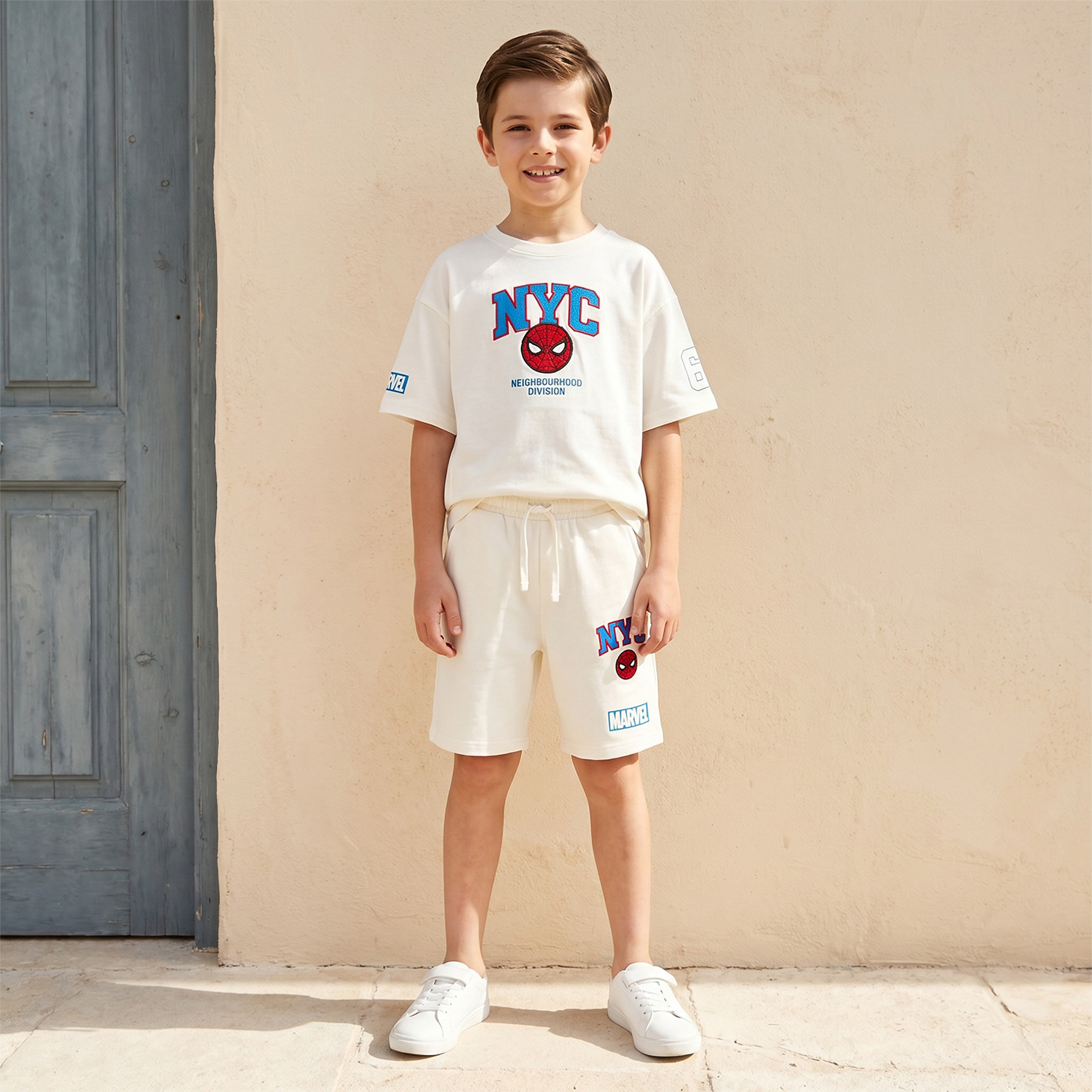 Crew Neck Short Sleeves T-shirt and Shorts Set with Spider-Man Embroidery-boys-clothing-setsandcoords-image-7