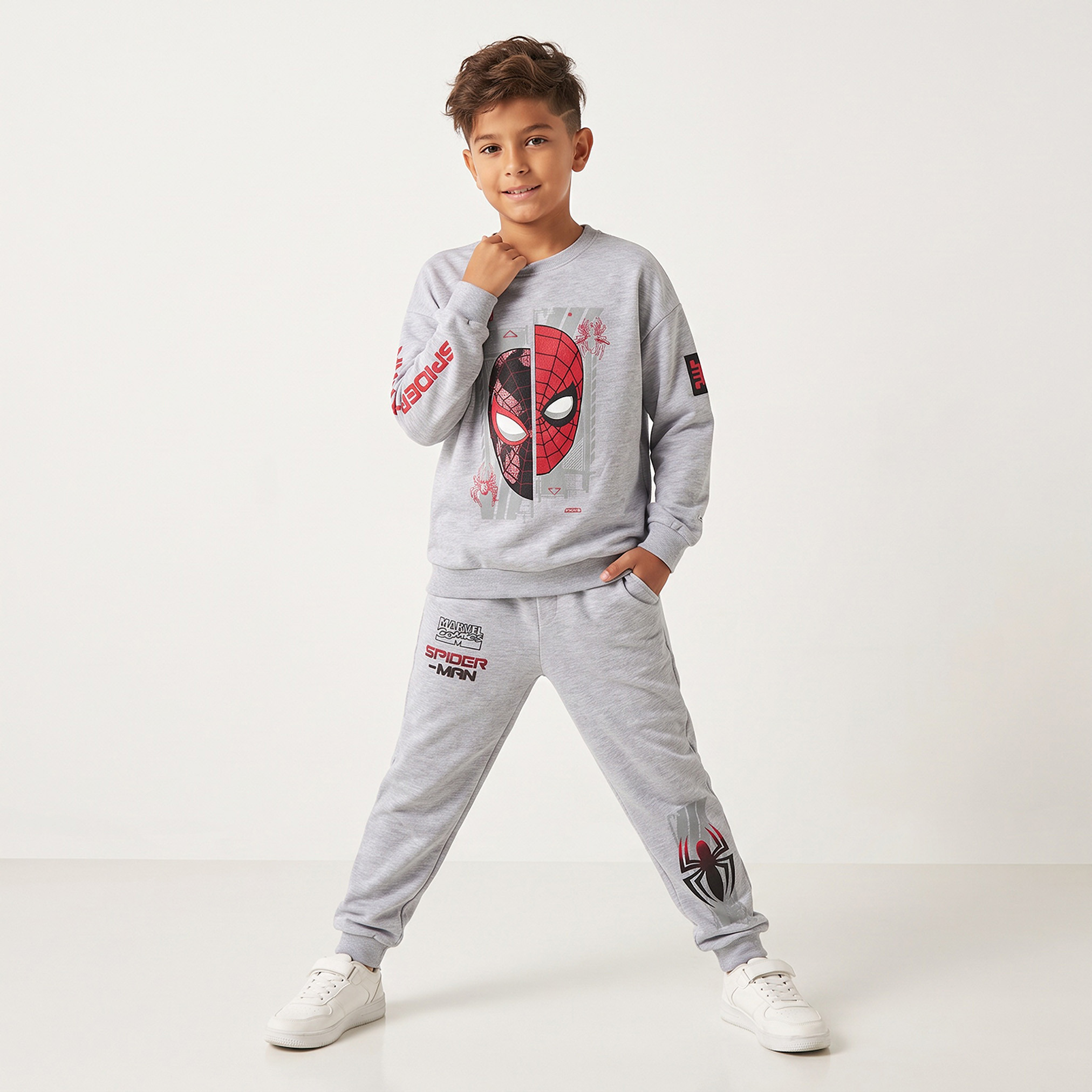 Crew Neck Long Sleeves Sweatshirt and Joggers Set with Spider-Man Print-boys-clothing-setsandcoords-image-1