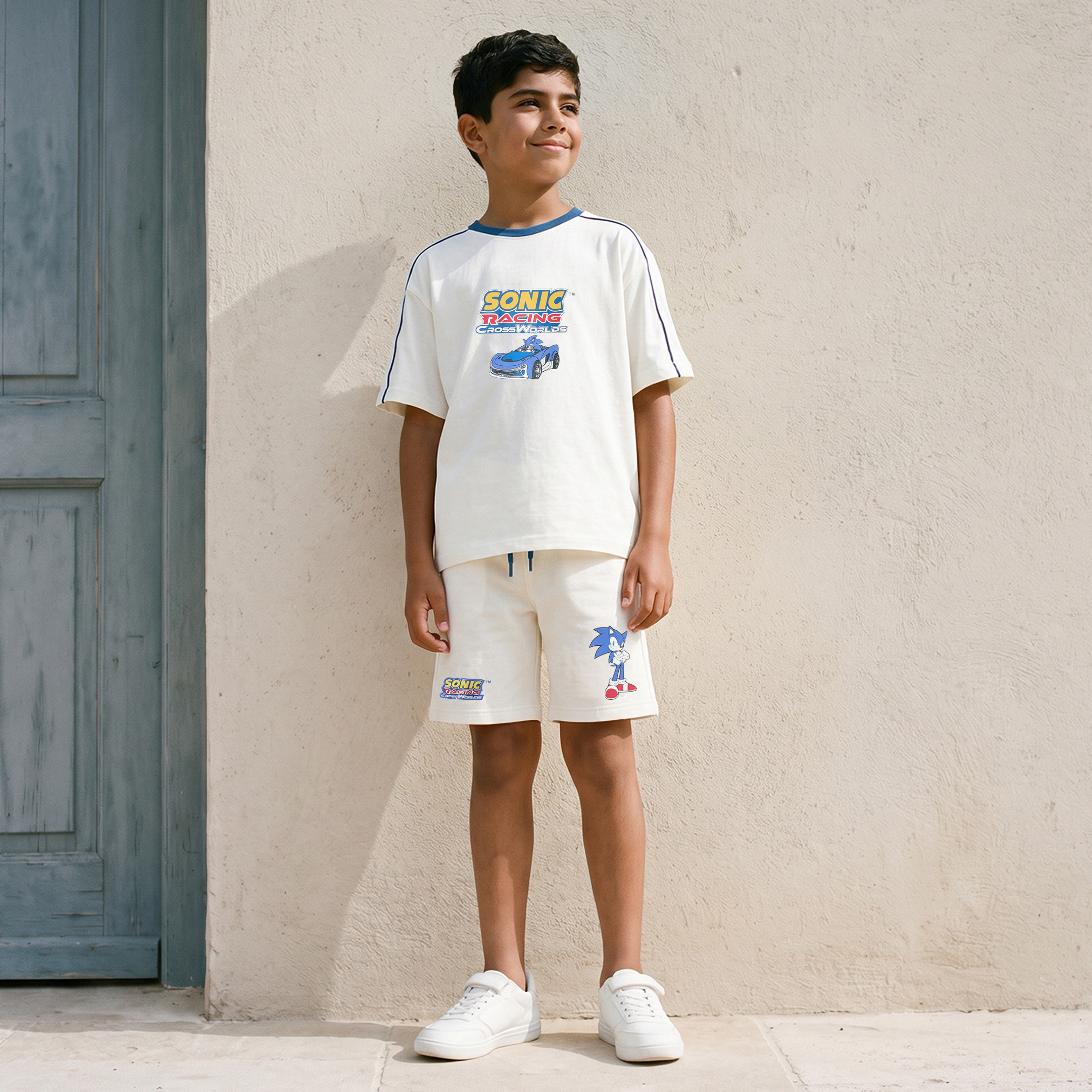 Crew Neck Short Sleeves T-shirt and Shorts Set with Sonic the Hedgehog Print-boys-clothing-setsandcoords-image-1
