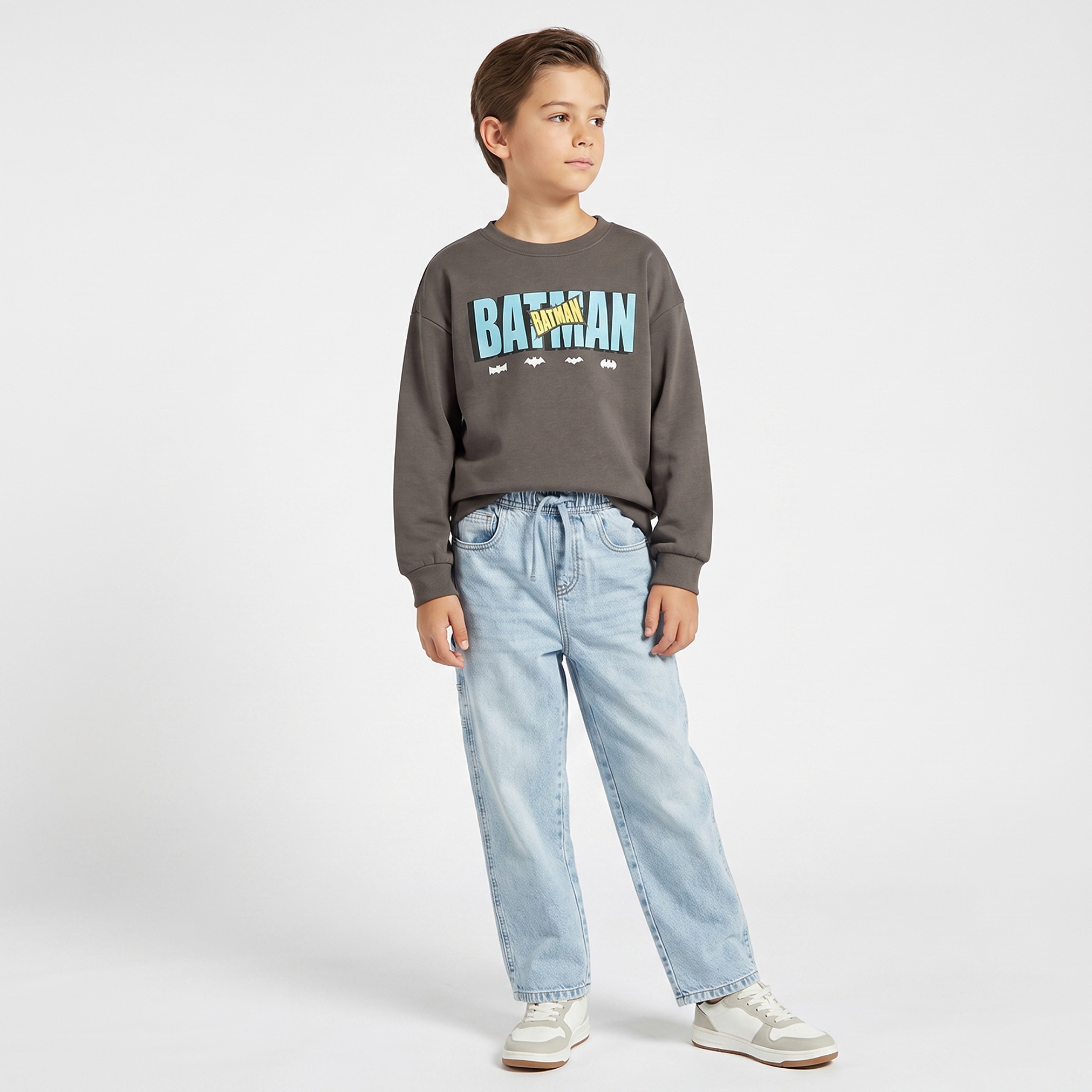 Batman Print Sweatshirt with Long Sleeves-boys-clothing-winterwear-sweatshirts-image-2