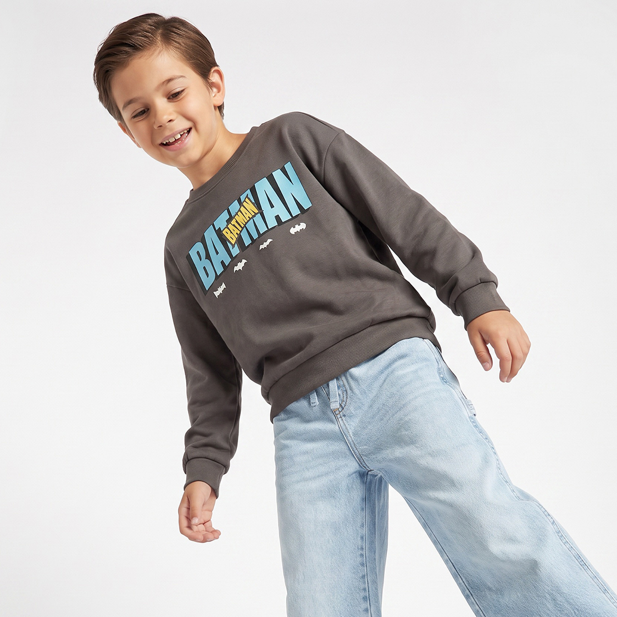 Batman Print Sweatshirt with Long Sleeves-boys-clothing-winterwear-sweatshirts-image-5