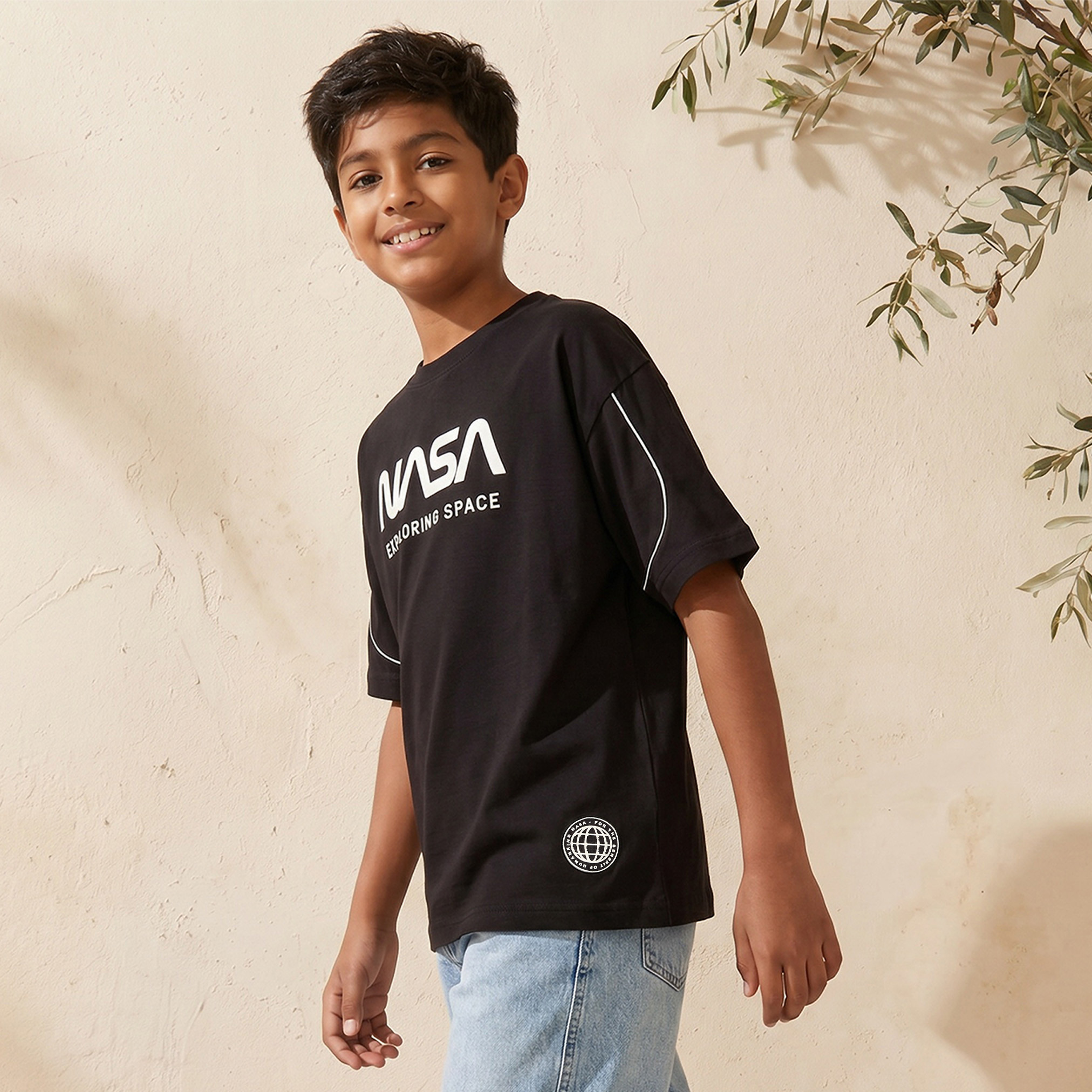 NASA Crew Neck Short Sleeves T-shirt with Logo Print-boys-clothing-tshirtsandpolos-image-1