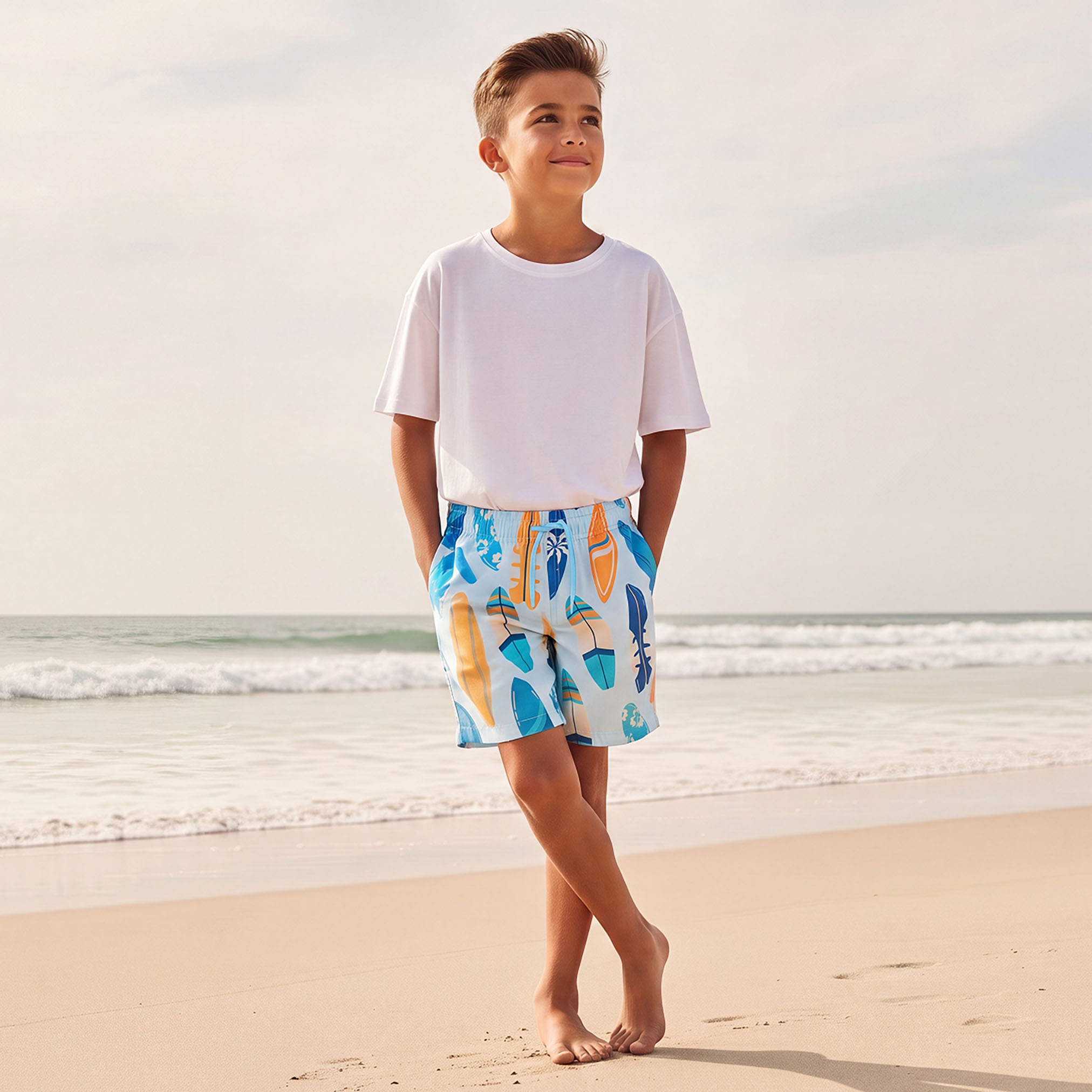 Juniors Boys Surf Board Print Swim Shorts-boys-clothing-sportswear-swimwear-image-2