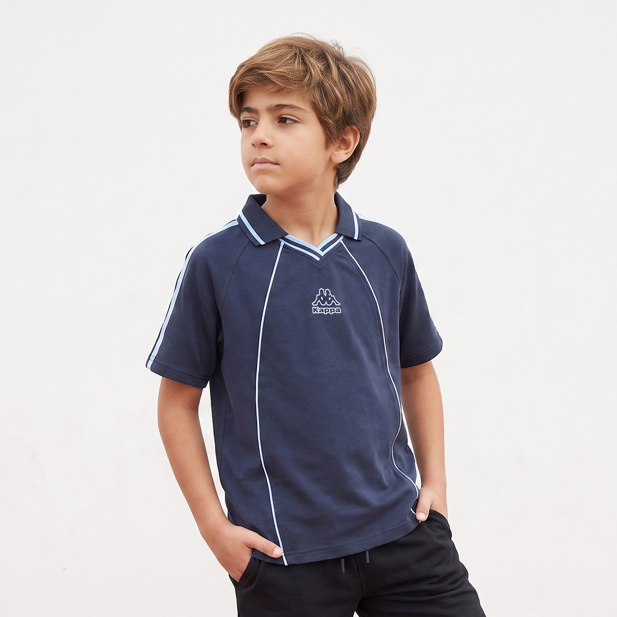تيشيرت بولو بياقة وأكمام قصيرة وخيوط بارزة من كابا-boys-clothing-tshirtsandpolos-image-1