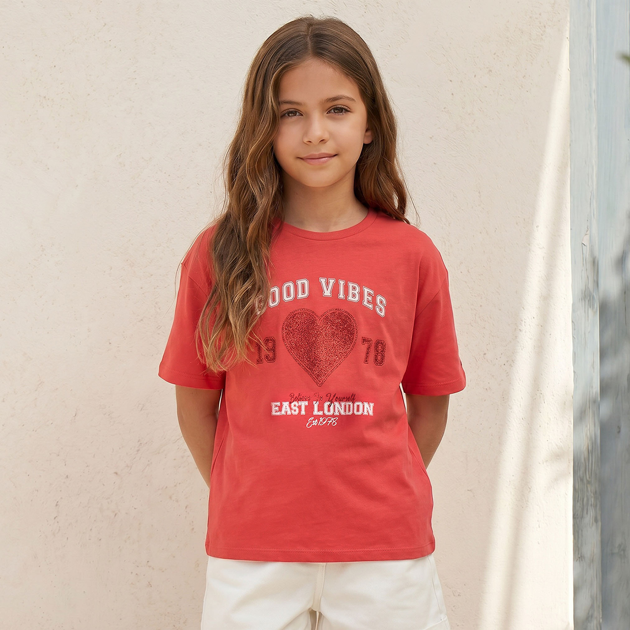 Juniors Crew Neck Short Sleeves T-shirt with Print-girls-clothing-tshirts-image-1