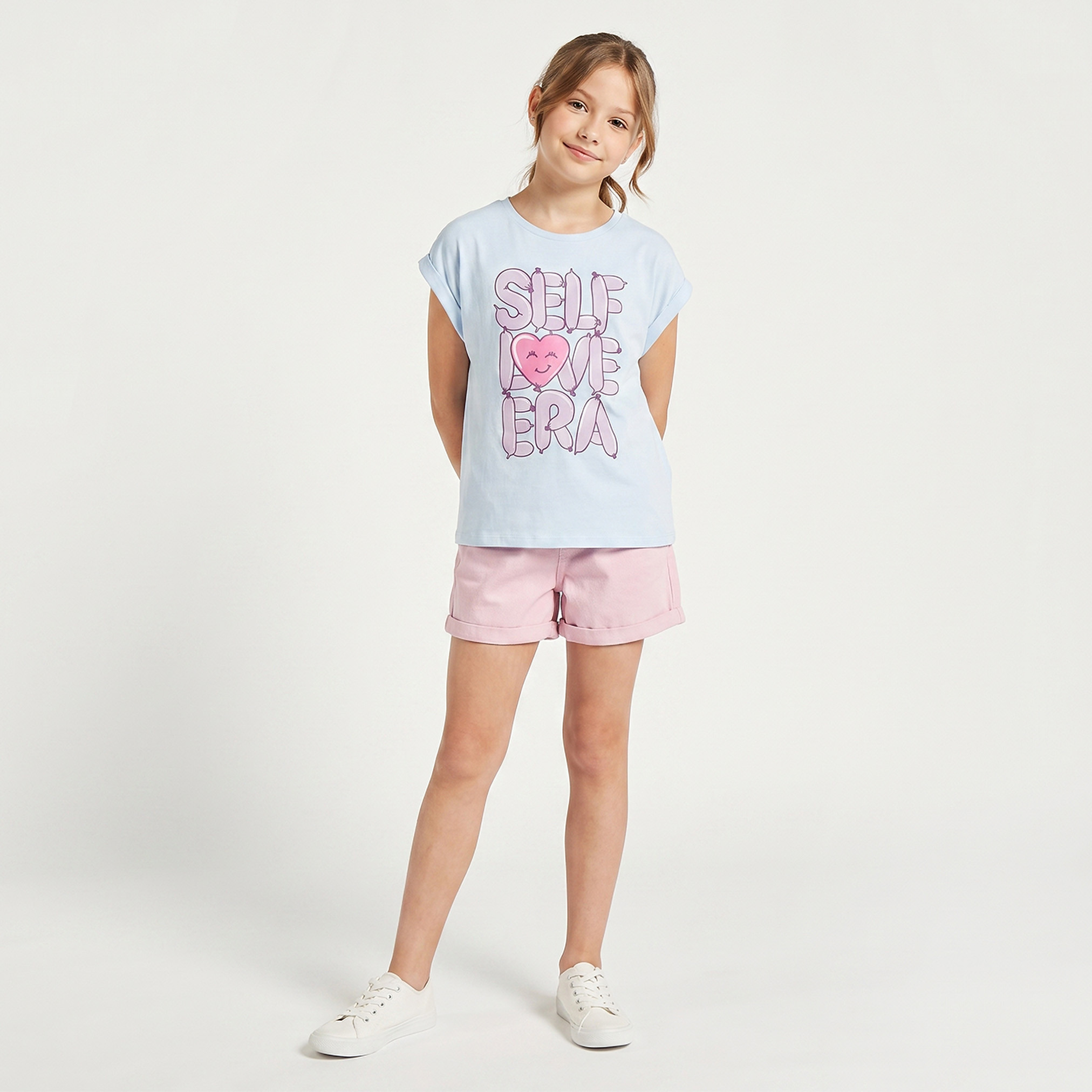 Juniors Round Neck Short Sleeve T-shirt with Slogan Print-girls-clothing-tshirts-image-2