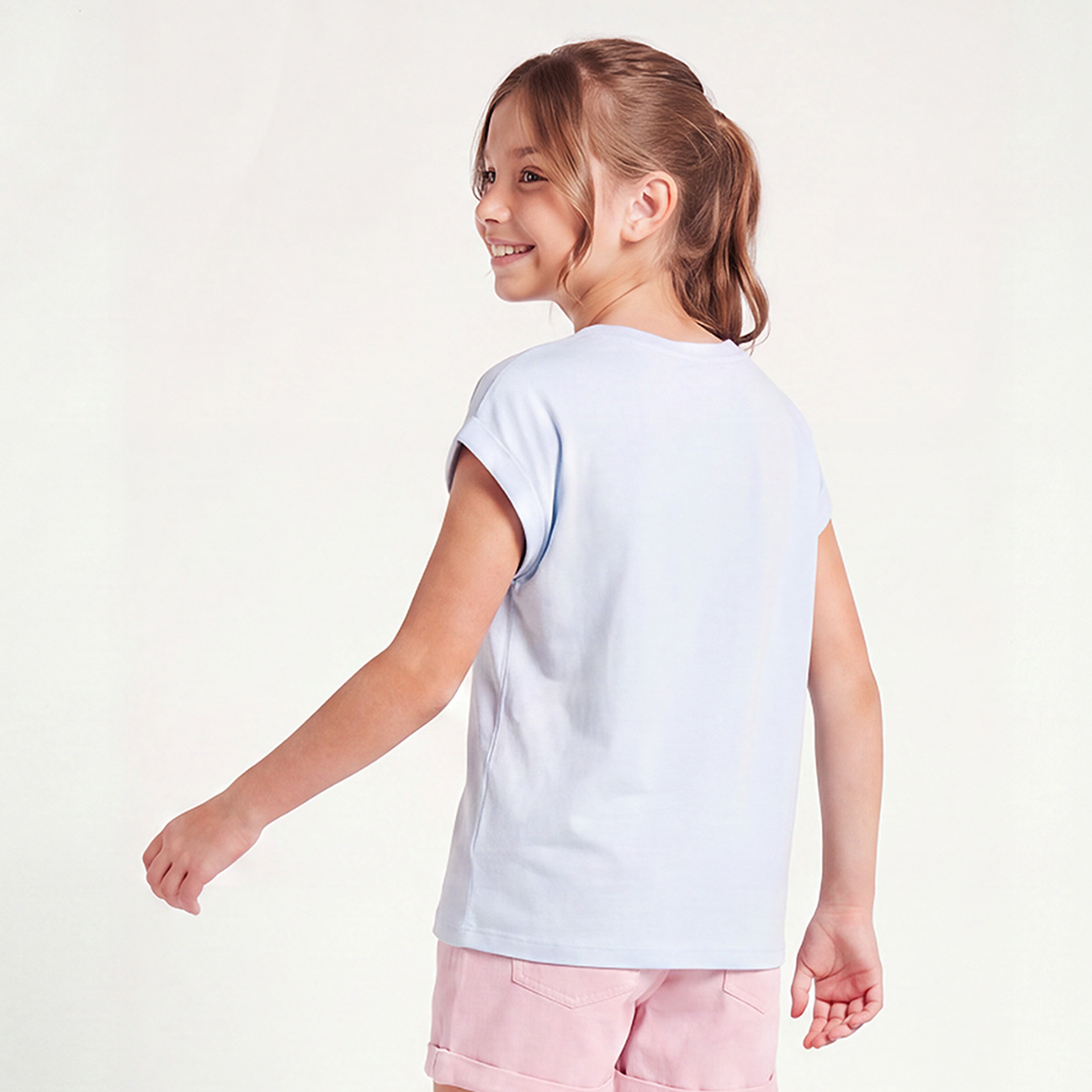 Juniors Round Neck Short Sleeve T-shirt with Slogan Print-girls-clothing-tshirts-image-3